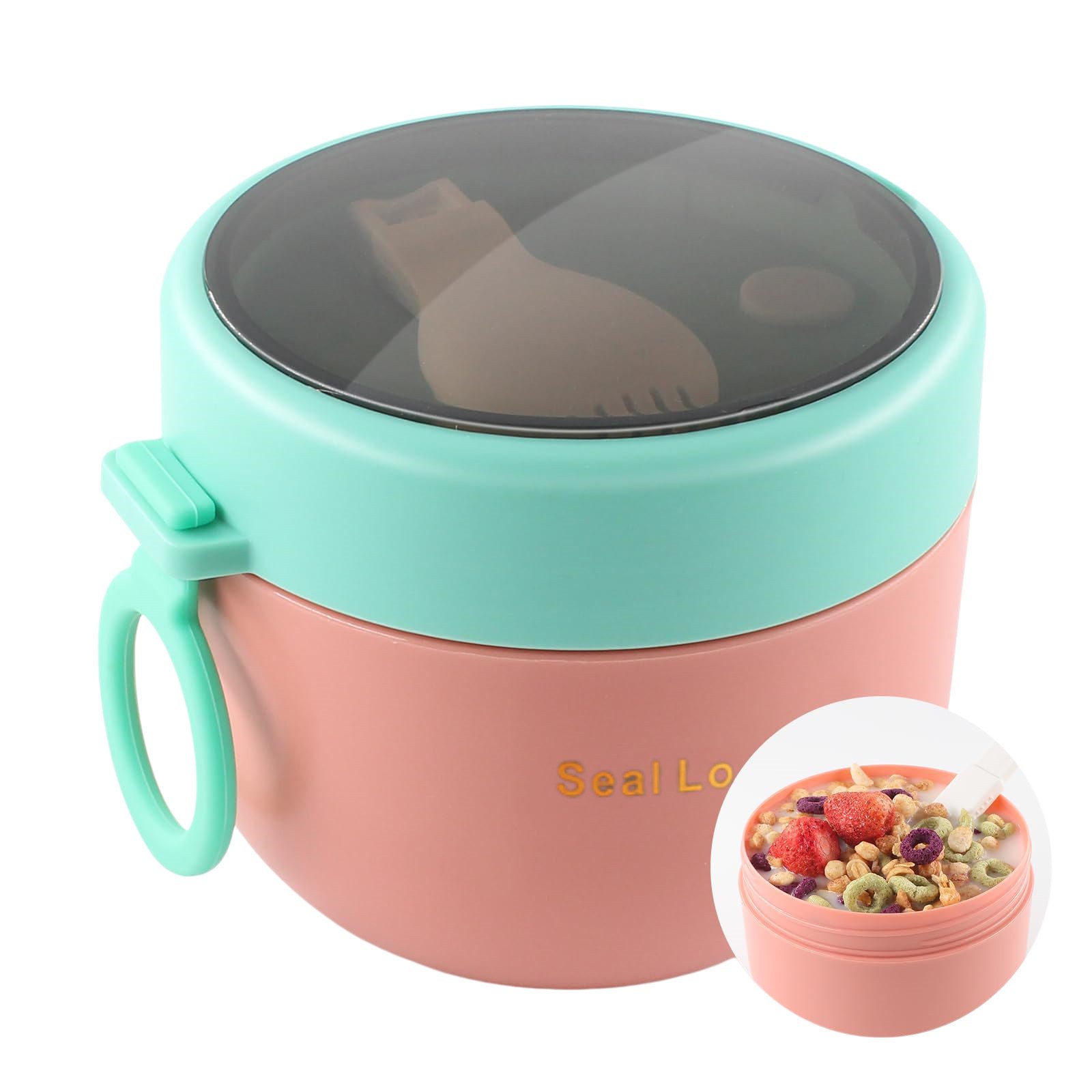 FOUORTUNATE-BEE Lunchbox Frühstücksbecher To Go 600ml Müslibecher Salatbecher Löffel, Snackbecher To Go Büro Schule Fitness Picknick Frühstück Becher, Snackbox