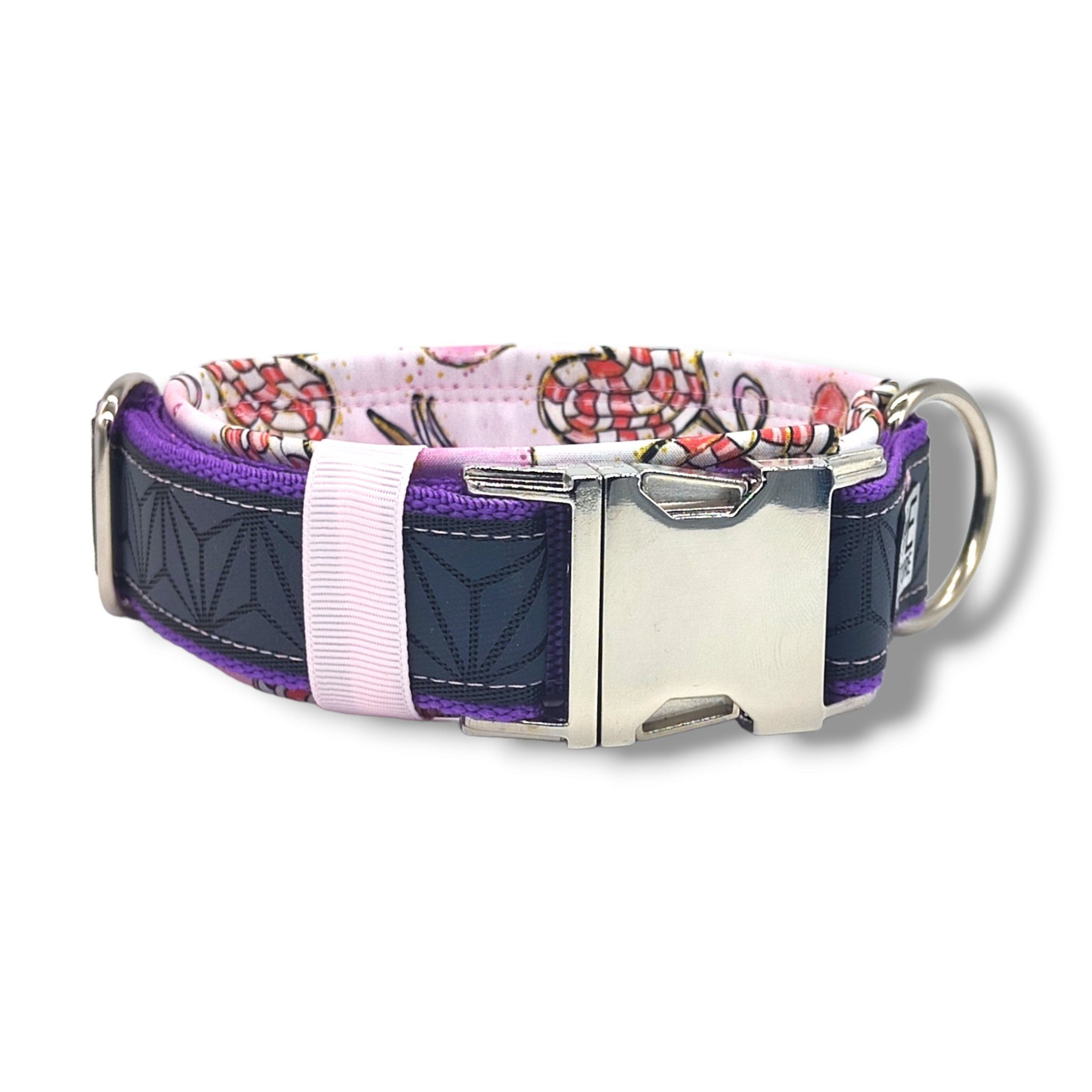 D by E Couture Hunde-Halsband "Lollipop II", reflektierend, gepolstert, verstellbar, 50mm breit, Handmade