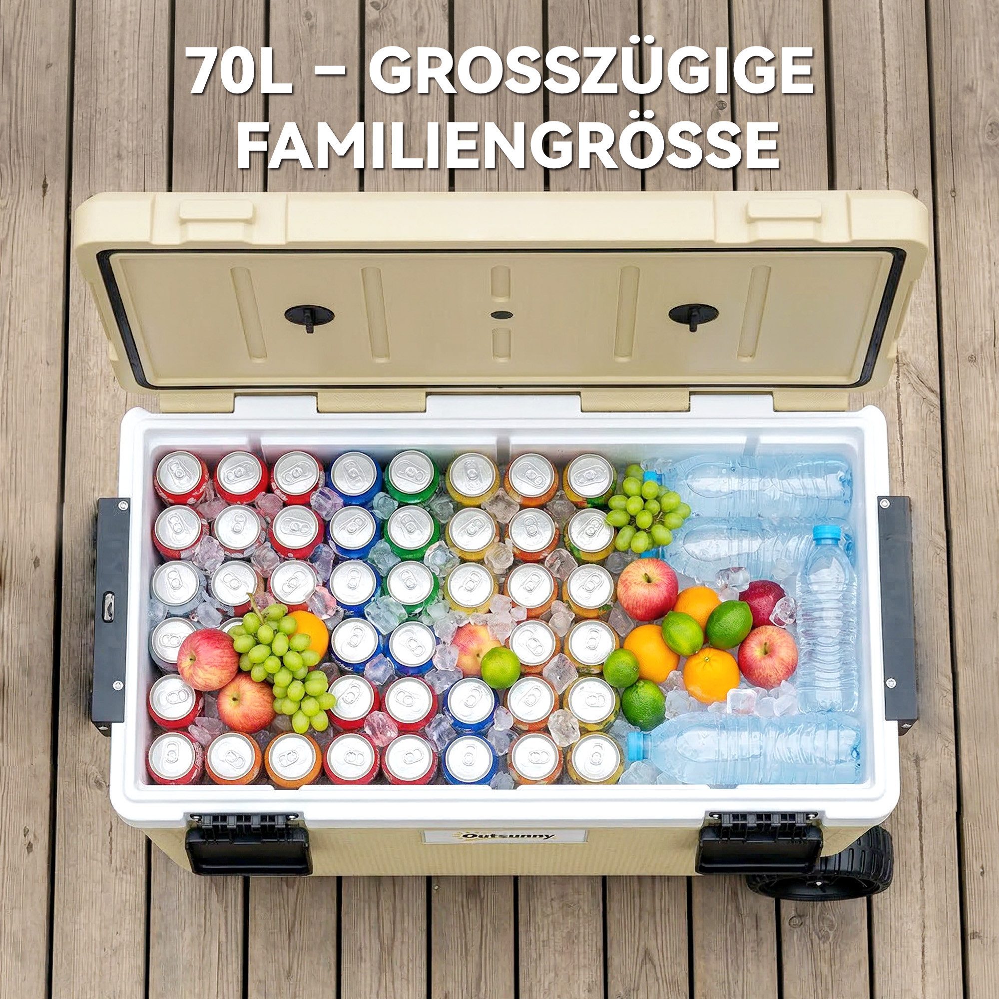Outsunny Kühlbox Passive Thermobox 72 Std. Kühlung Tragbare Kühlbox ohne Strom, 70 l, für Camping Picknick – Bild 5 von 5