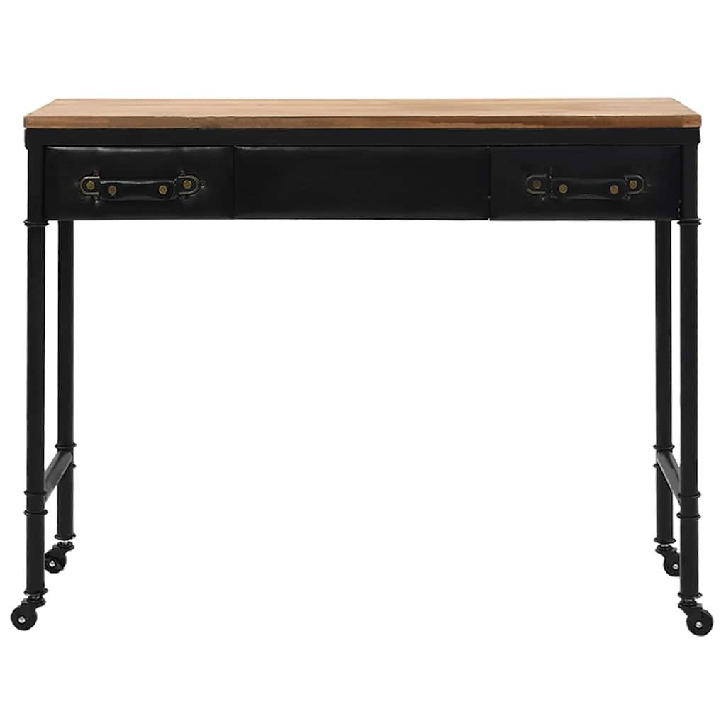 furnicato Konsolentisch Massivholz & MDF mit Stahlrahmen 100x33,5x80 cm (1-St), Beistelltisch mit Kunstleder-Schubladen und 4 feststellbaren Rollen
