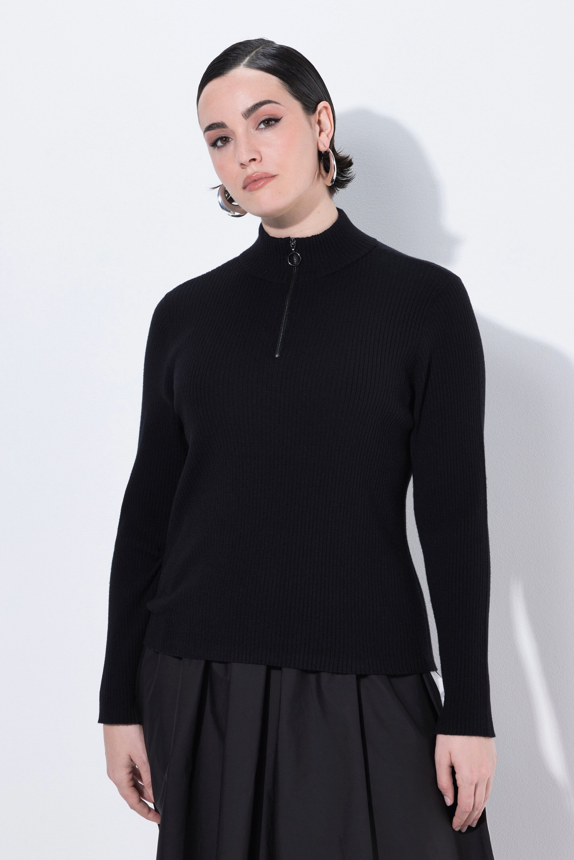 Ulla Popken Troyer Pullover Troyer Rippstrick Slim Zippkragen