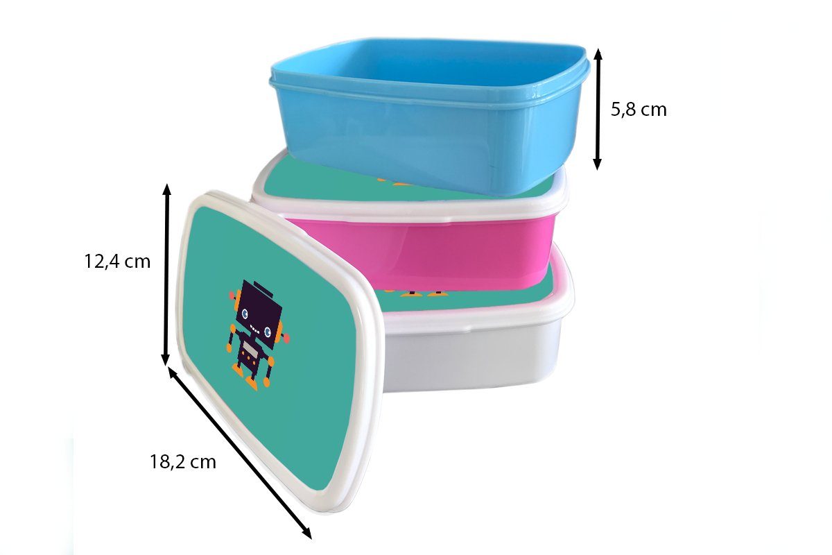 Kinder - und MuchoWow Brotdose, weiß Blau - Roboter Lunchbox - Erwachsene, Kunststoff, Antenne (2-tlg), für Jungen, Mädchen - für und Brotbox Jungs Gesicht