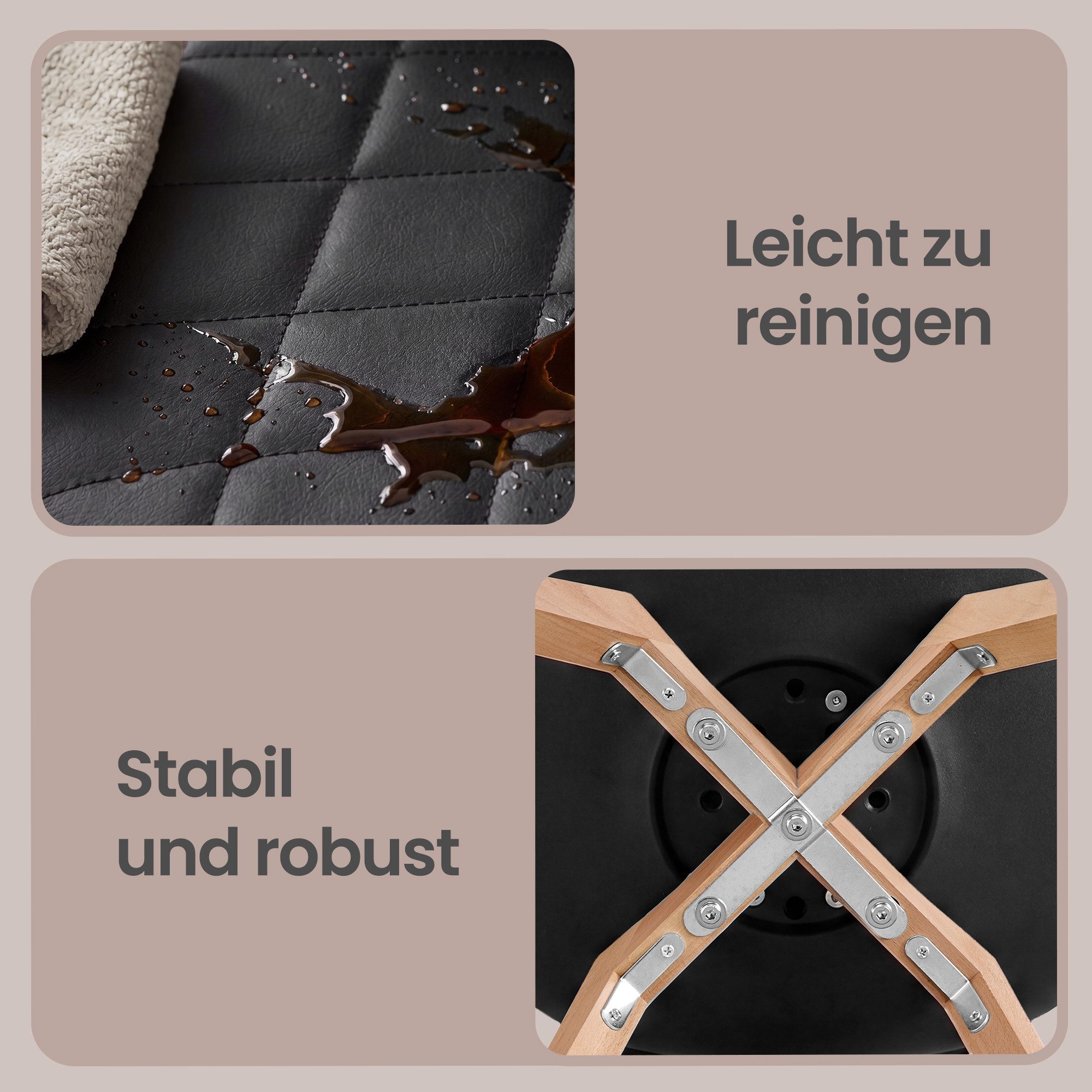 VASAGLE Esszimmerstuhl aus PU-Leder und Buchenholz, für Esszimmer und Büro, Gepolsterte Küchenstühle, 4er Set, 46,5 x 57 x 79 cm – Bild 5 von 5