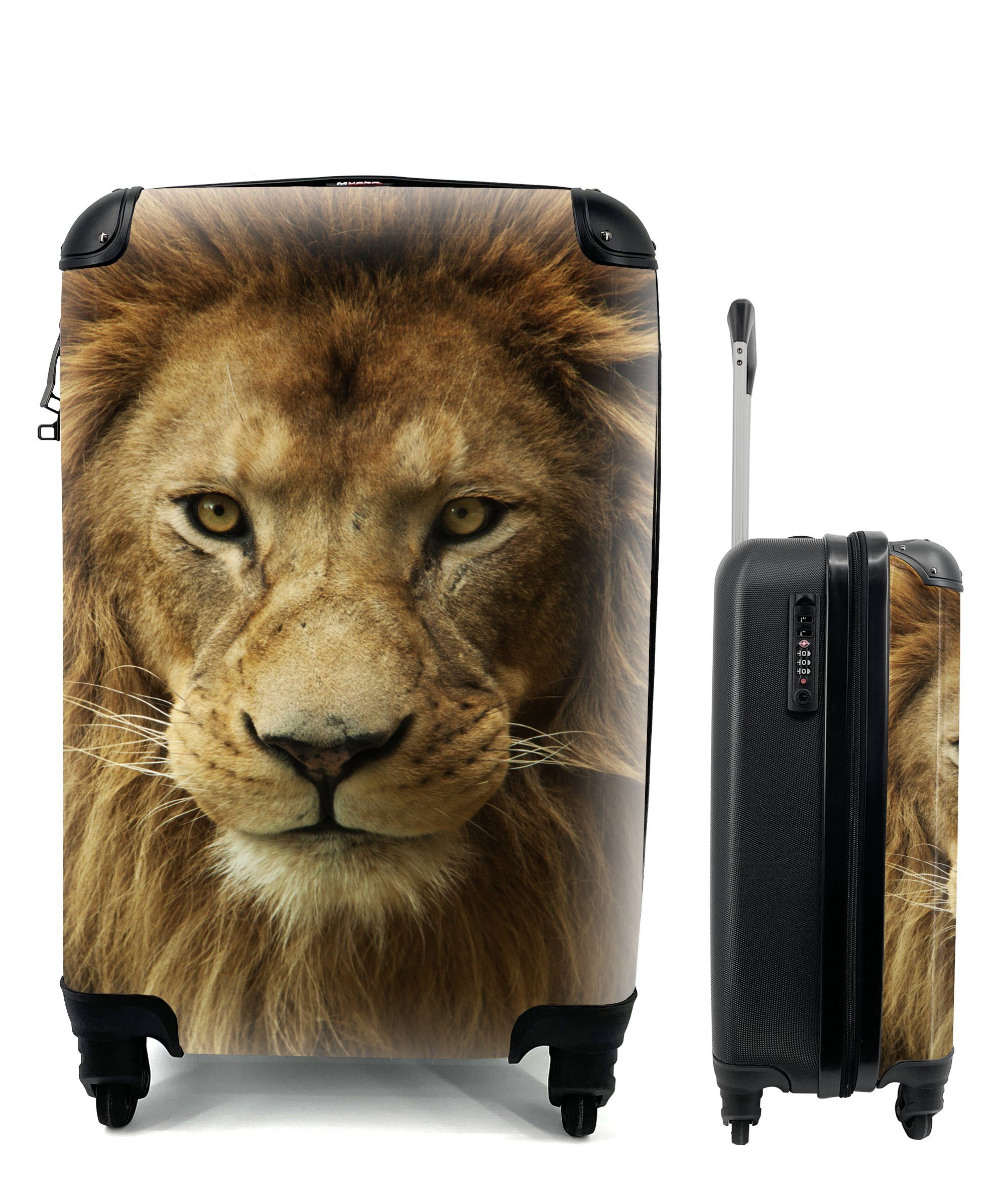 MuchoWow Handgepäckkoffer Porträt - Afrika - Löwe, 4 Rollen, Reisetasche mit rollen, Handgepäck für Ferien, Trolley, Reisekoffer