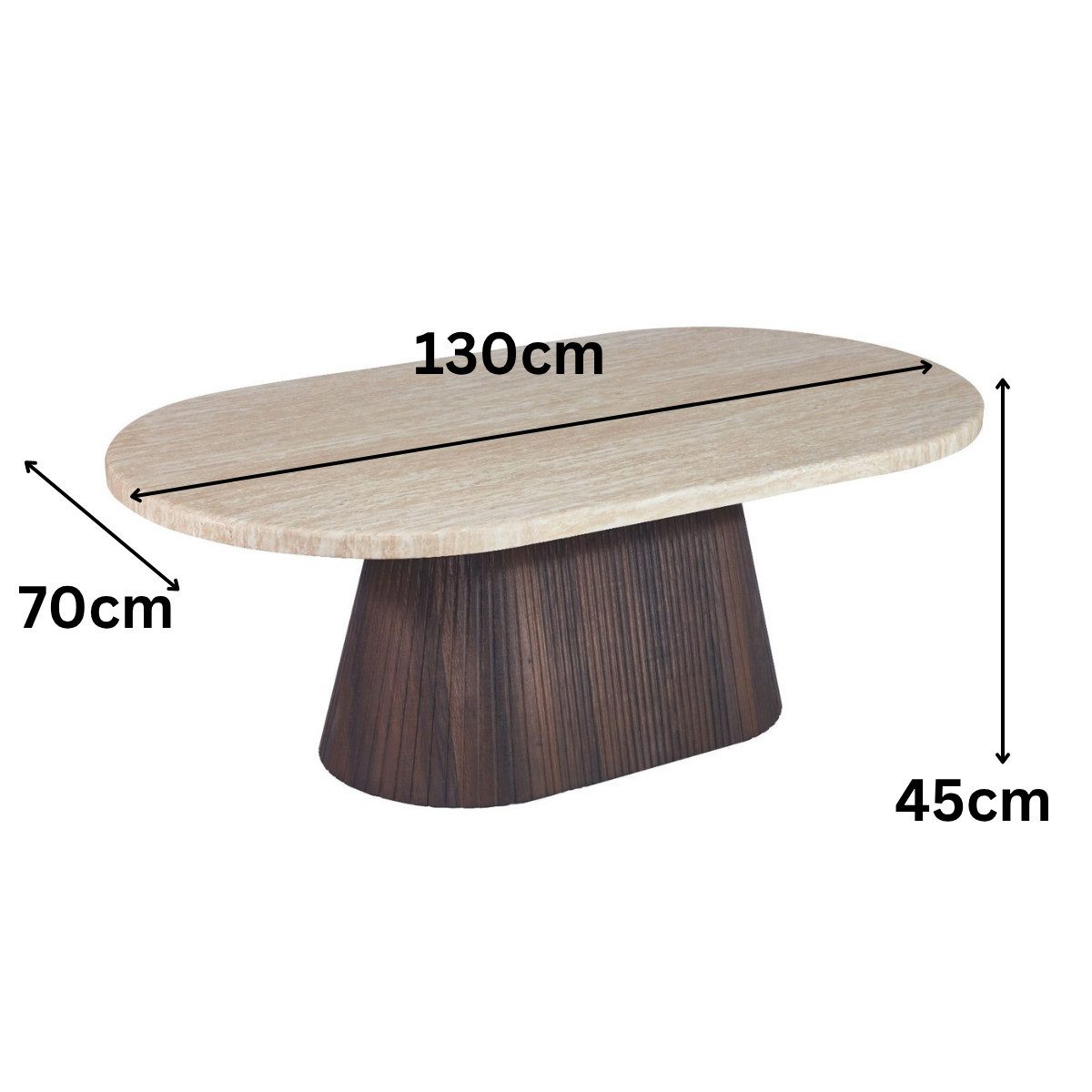 alesvelt Couchtisch Dervio Travertin Tisch mit edlem Tischbein im Säulenstil 130cm (1-Tisch), 90X90X38 CM 70X70X45 CM