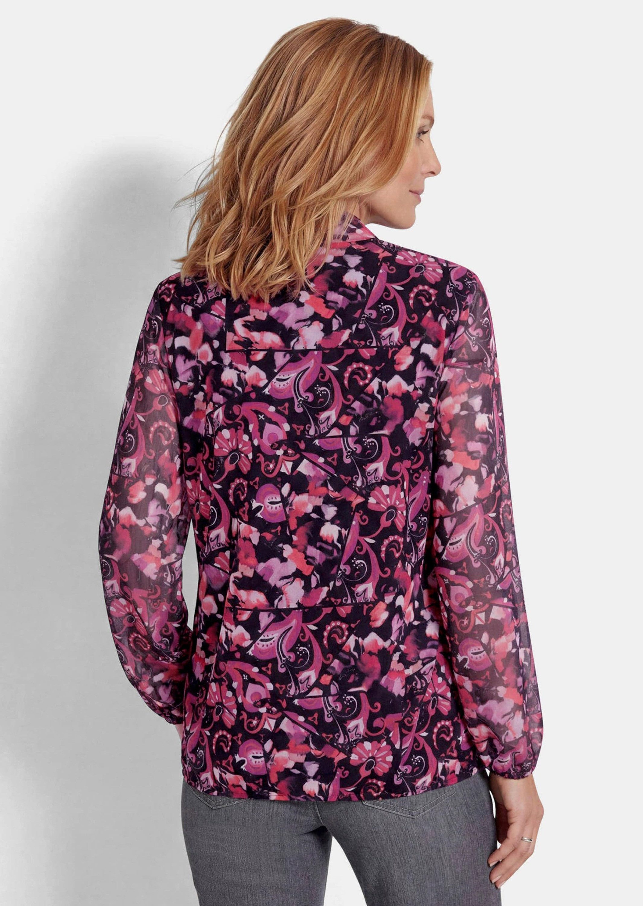 GOLDNER Print-Shirt Kurzgröße: Mesh-Shirt mit Paisley-Druck Leichtes Mesh-Shirt mit Stehkragen, floralem Druck und Jerseyfutter