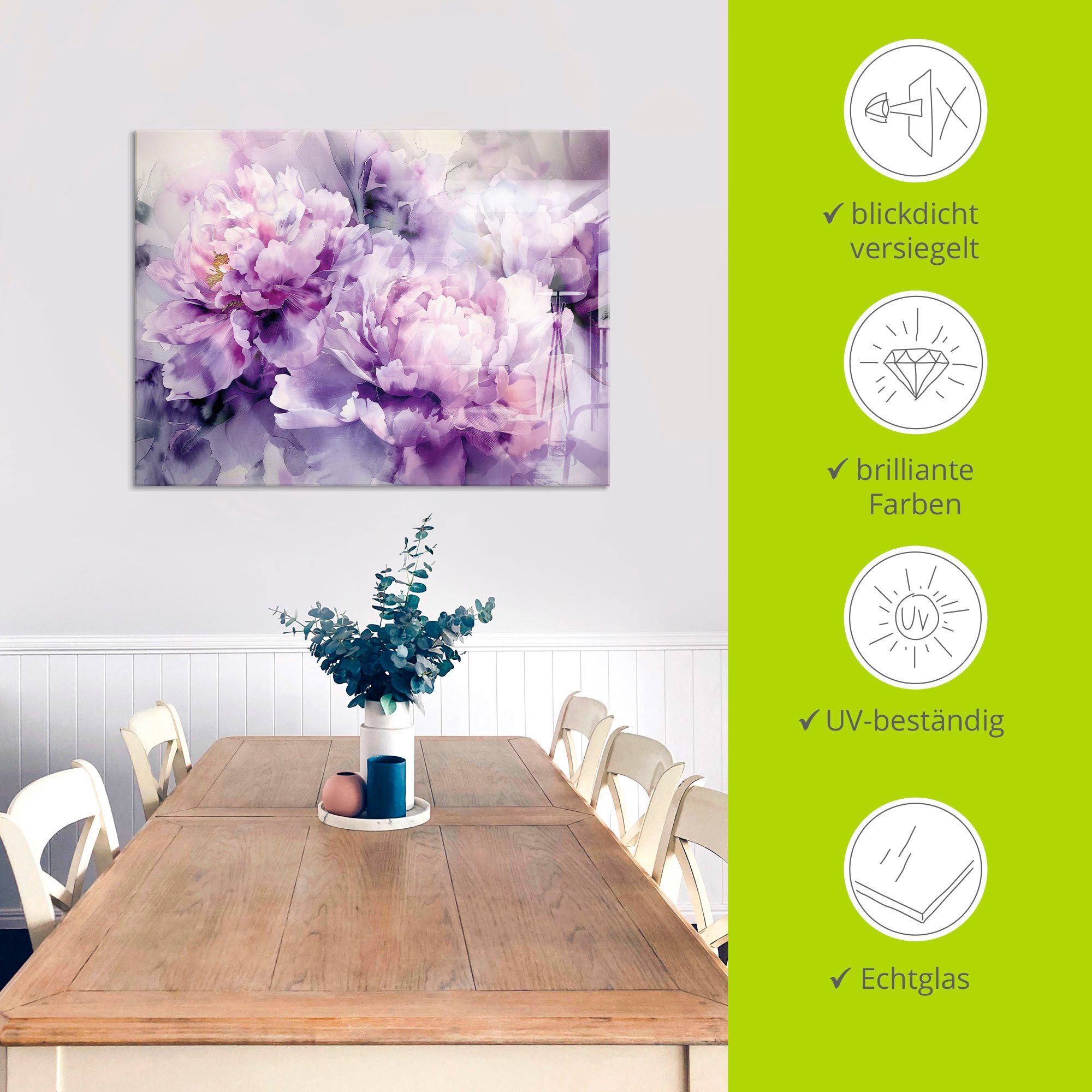 Artland Glasbild Lila Farbene Pfingstrosen Aquarell, Blumenbilder (1 St), in verschiedenen Größen