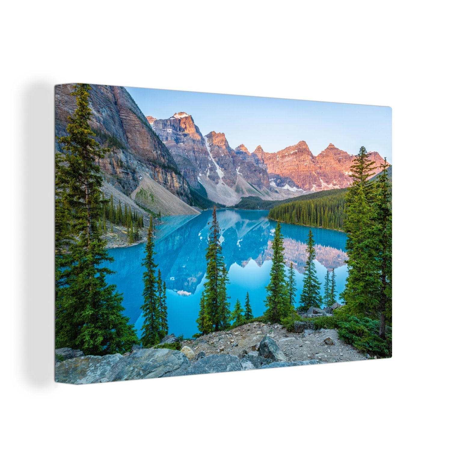 Kanada, in Mountains 30x20 Rocky (1 OneMillionCanvasses® Leinwandbilder, cm Aufhängefertig, Wanddeko, Lake, St), Wandbild Leinwandbild Moraine
