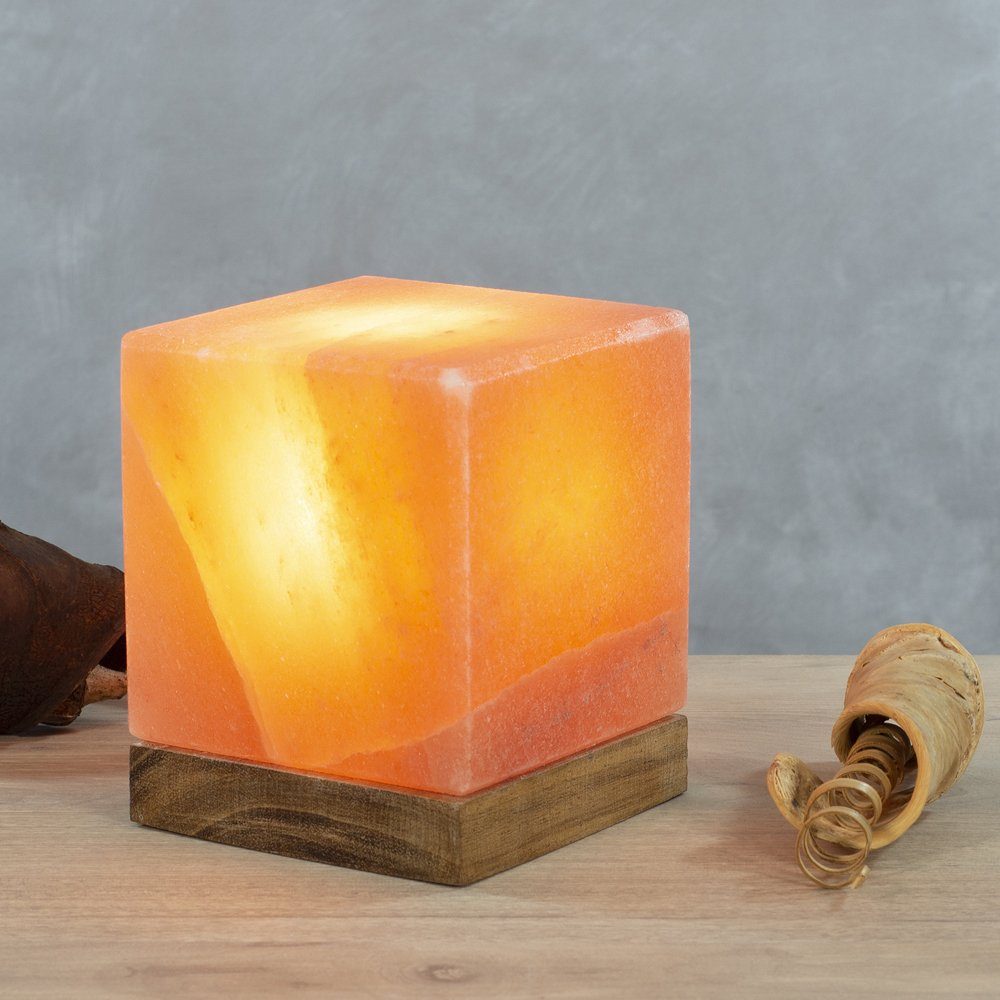 HIMALAYA SALT DREAMS Salzkristall-Tischlampe Kubus, ca.12 Warmweiß, aus H: Salzkristall - ein jeder Handgefertigt Leuchtmittel Unikat, cm Stein wechselbar