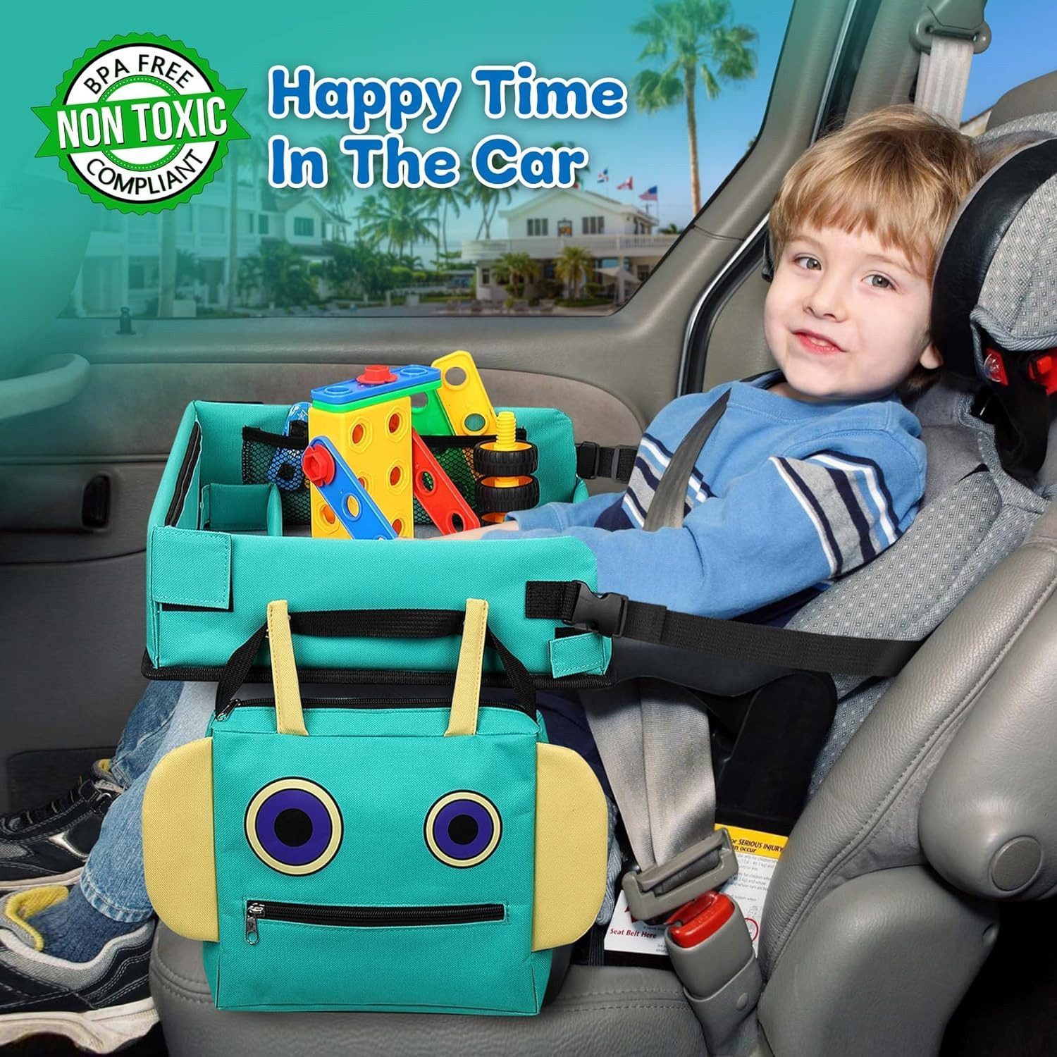 POPOLIC Spieltisch 2 In 1 Kinder Reisetisch 5 Pädagogische Zeichenpapiere, 6 Farbstifte, (Roboter-Rucksack Abnehmbarer Multifunktionaler, Auto Kinder Knietablett Reisetisch Reise Outdoor Indoor, 1-tlg)