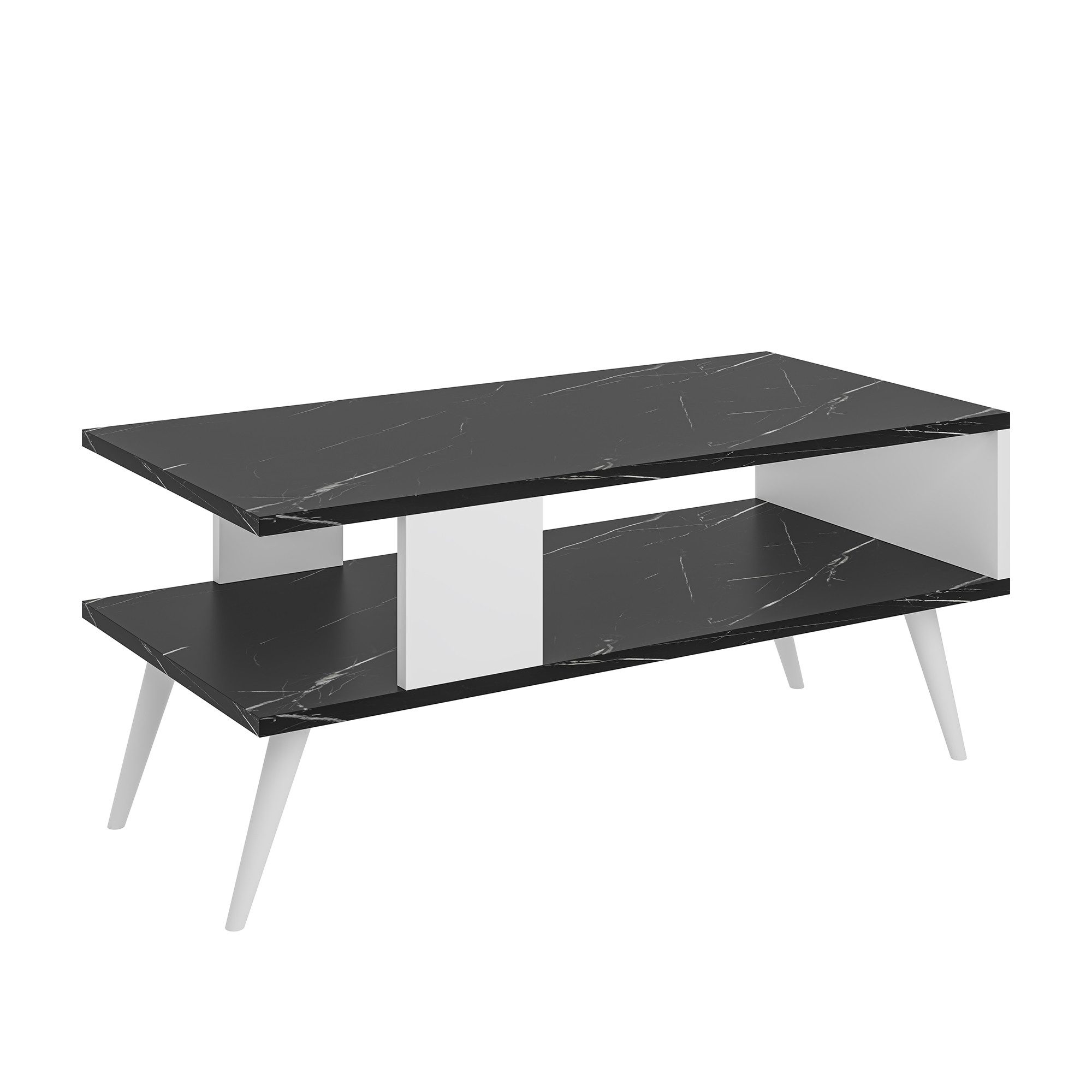 en.casa Couchtisch, »Lycksele« Wohnzimmertisch 40x90x45cm Marmor-Optik Schwarz/Weiß