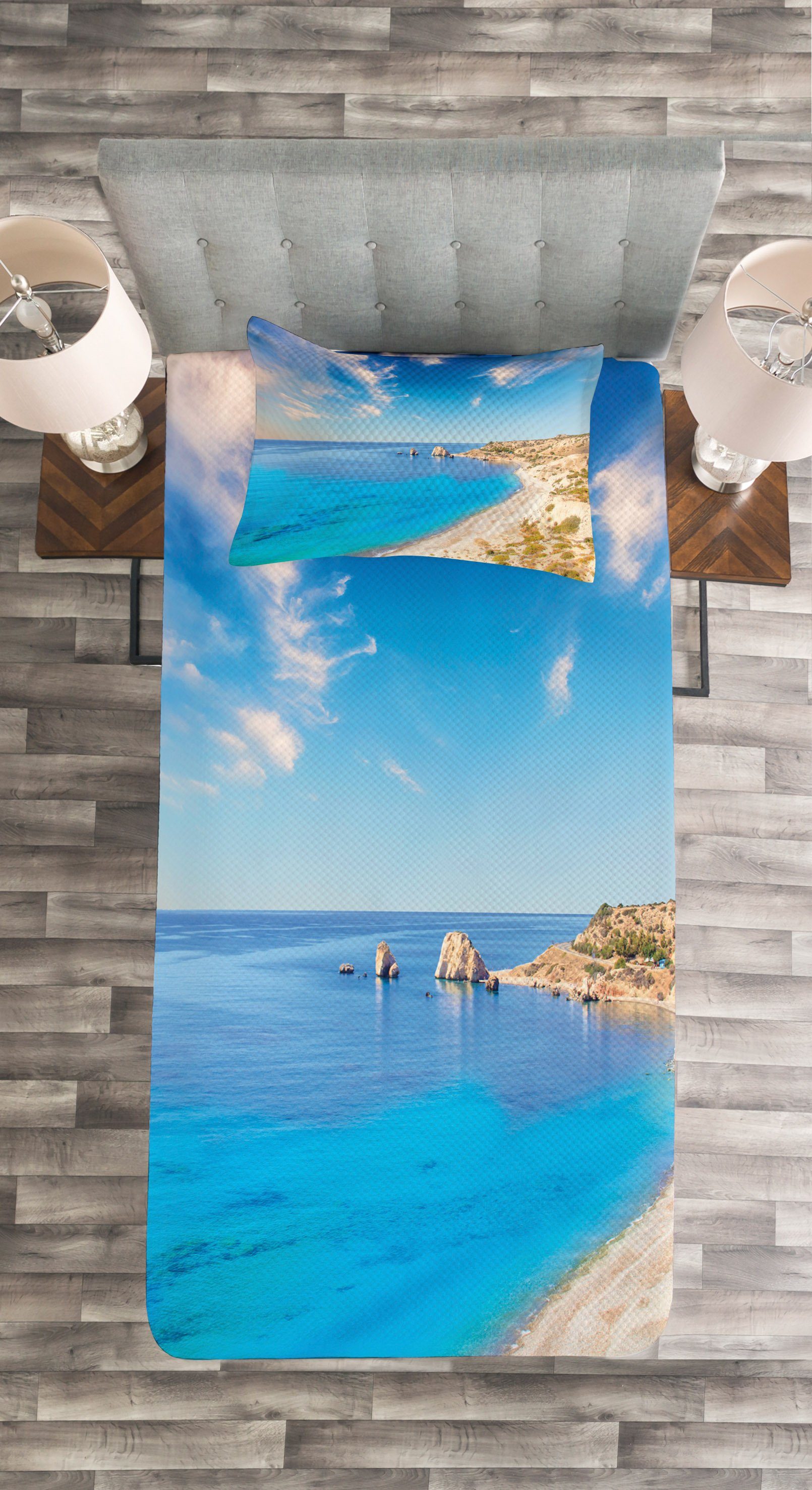 Felsen Zypern Kissenbezügen Set Aphrodite am mit Waschbar, der Strand Tagesdecke Abakuhaus,