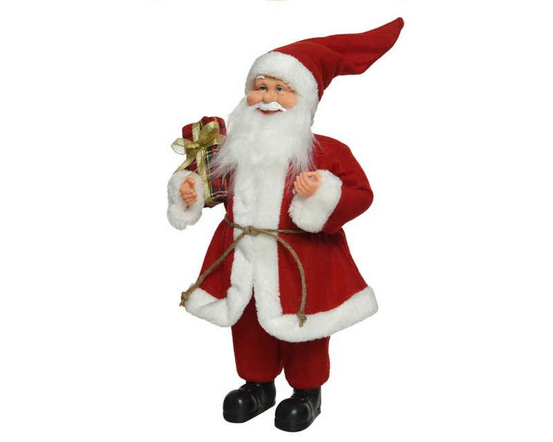 Decoris season decorations Weihnachtsfigur, Weihnachtsmann Figur mit Geschenk 30cm rot
