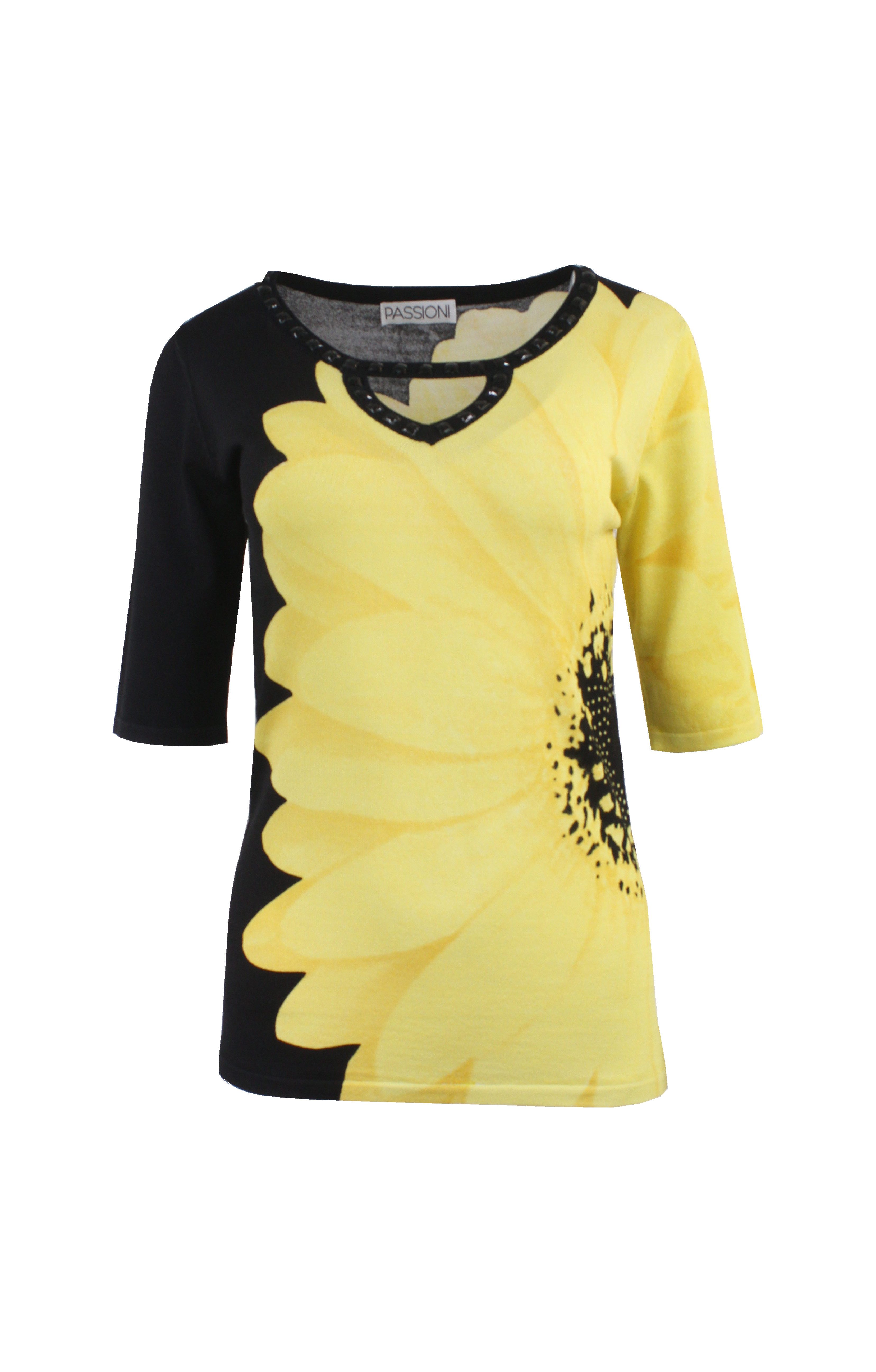Passioni Kurzarmshirt mit Sonnenblumen-Print – Bild 3 von 4