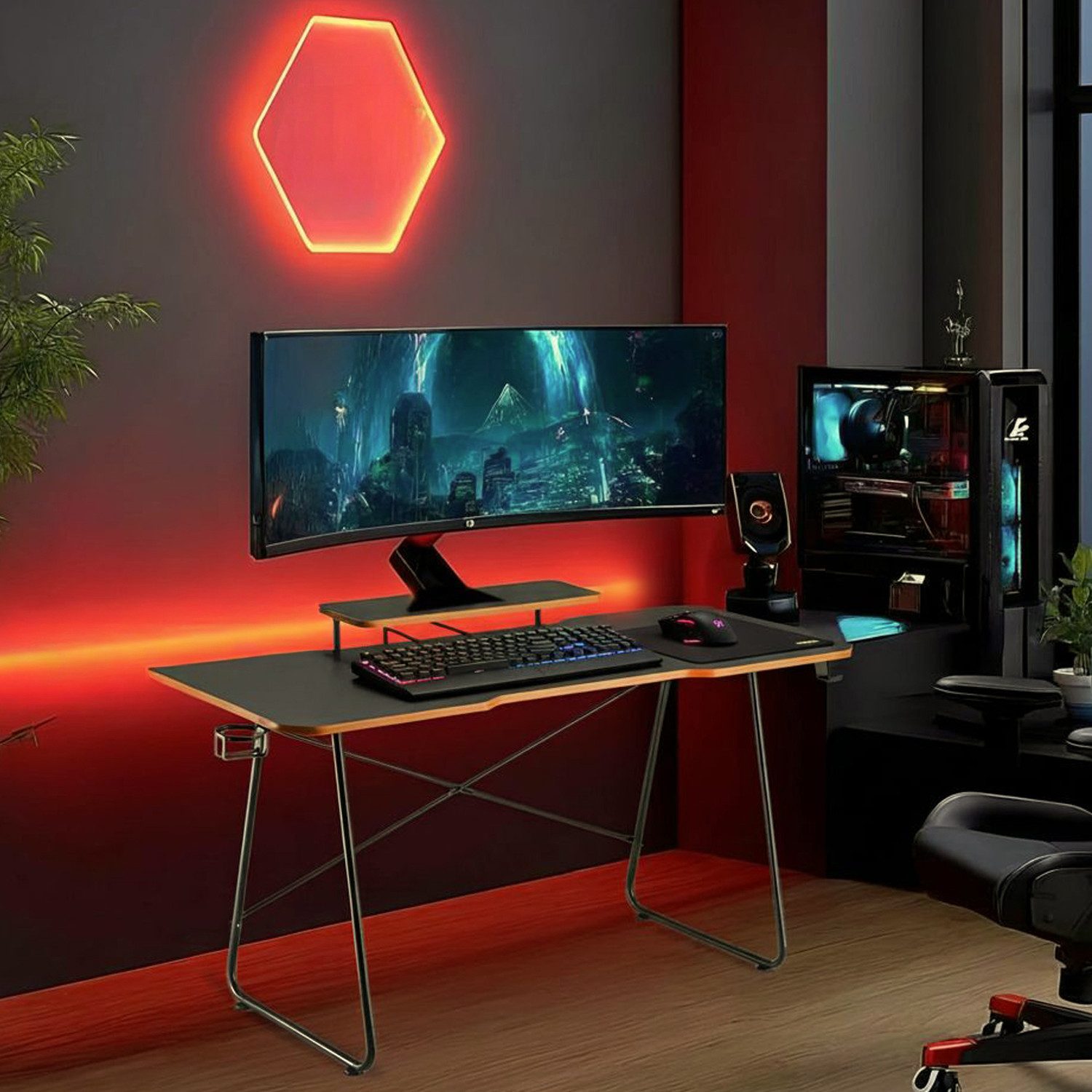 NanoRS Gamingtisch RS170, Gaming-Schreibtisch mit Monitorablage