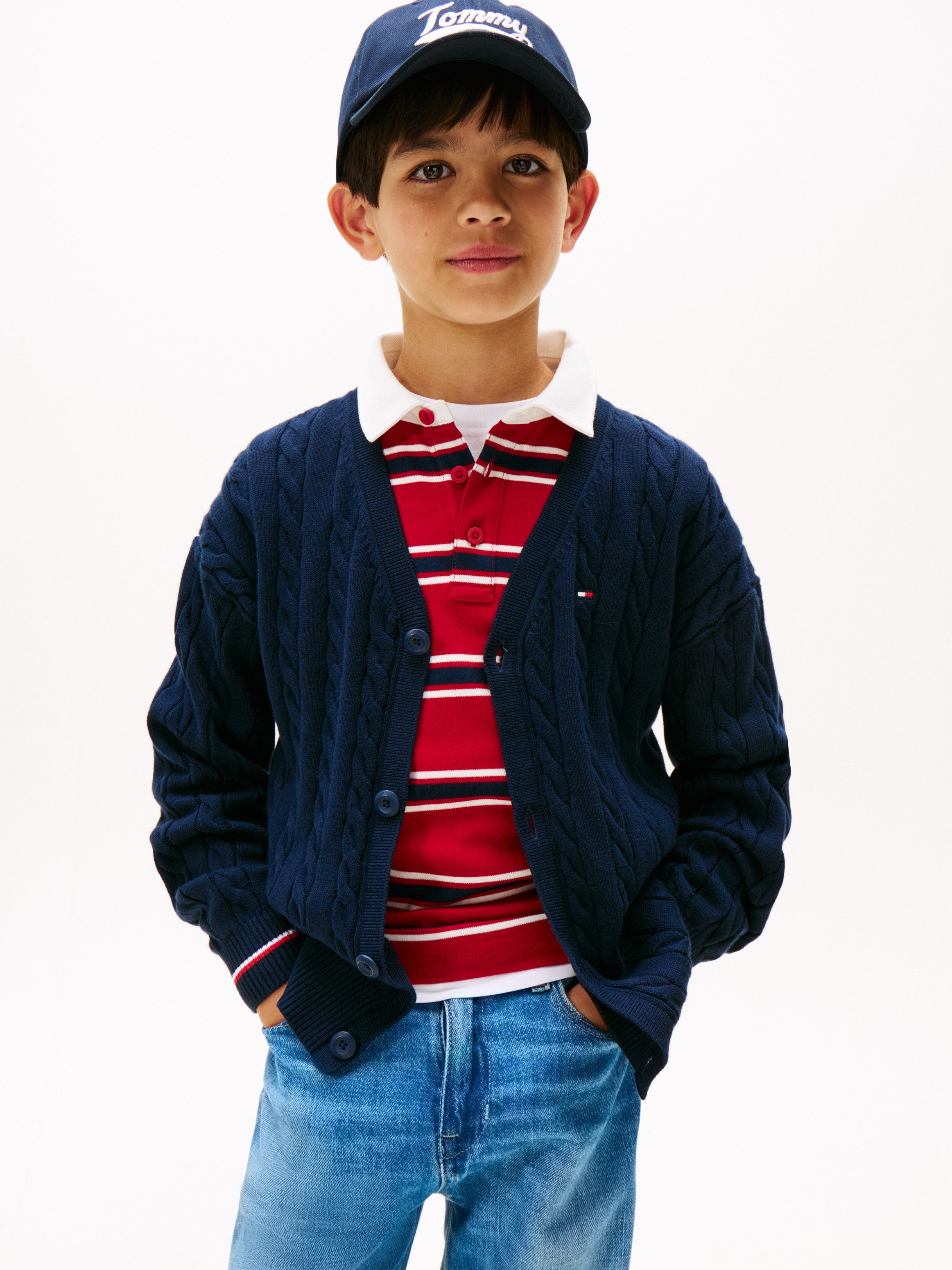 Tommy Hilfiger Strickpullover COTTON CABLE GLOBAL STRIPE CARDI Kinder bis 16 Jahre