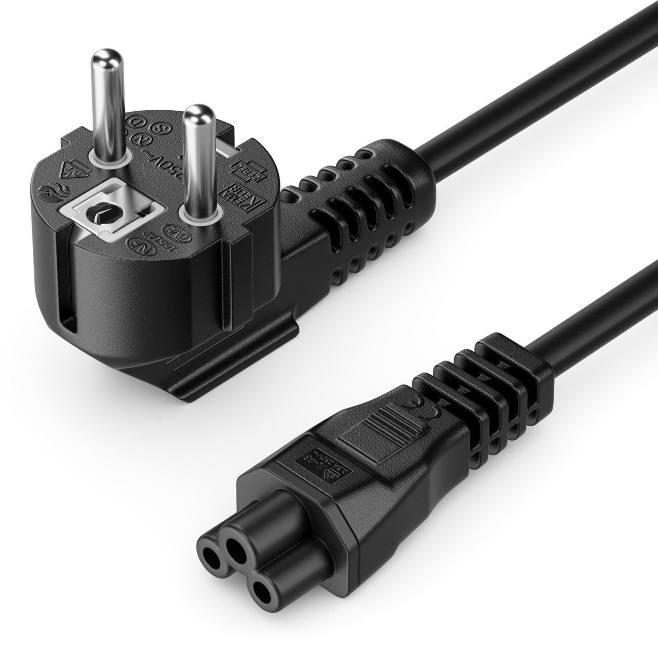 deleyCON deleyCON 2m Stromkabel Schutzkontakt Typ F 90° auf IEC C5 Buchse Stromkabel