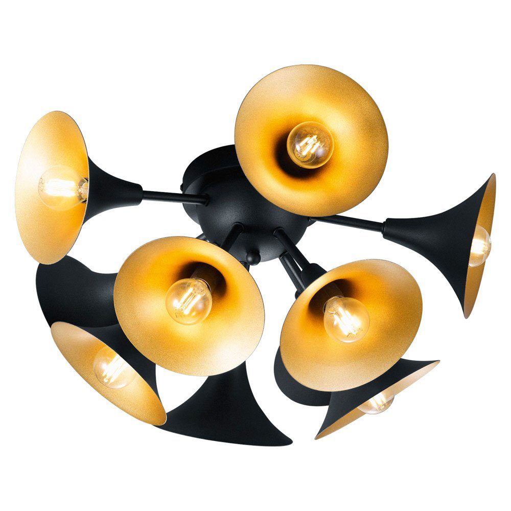 Lampe etc-shop Decken gold Trompeten Optik Leuchte Deckenleuchte, Design LED Leuchtmittel inklusive, im schwarz Warmweiß,