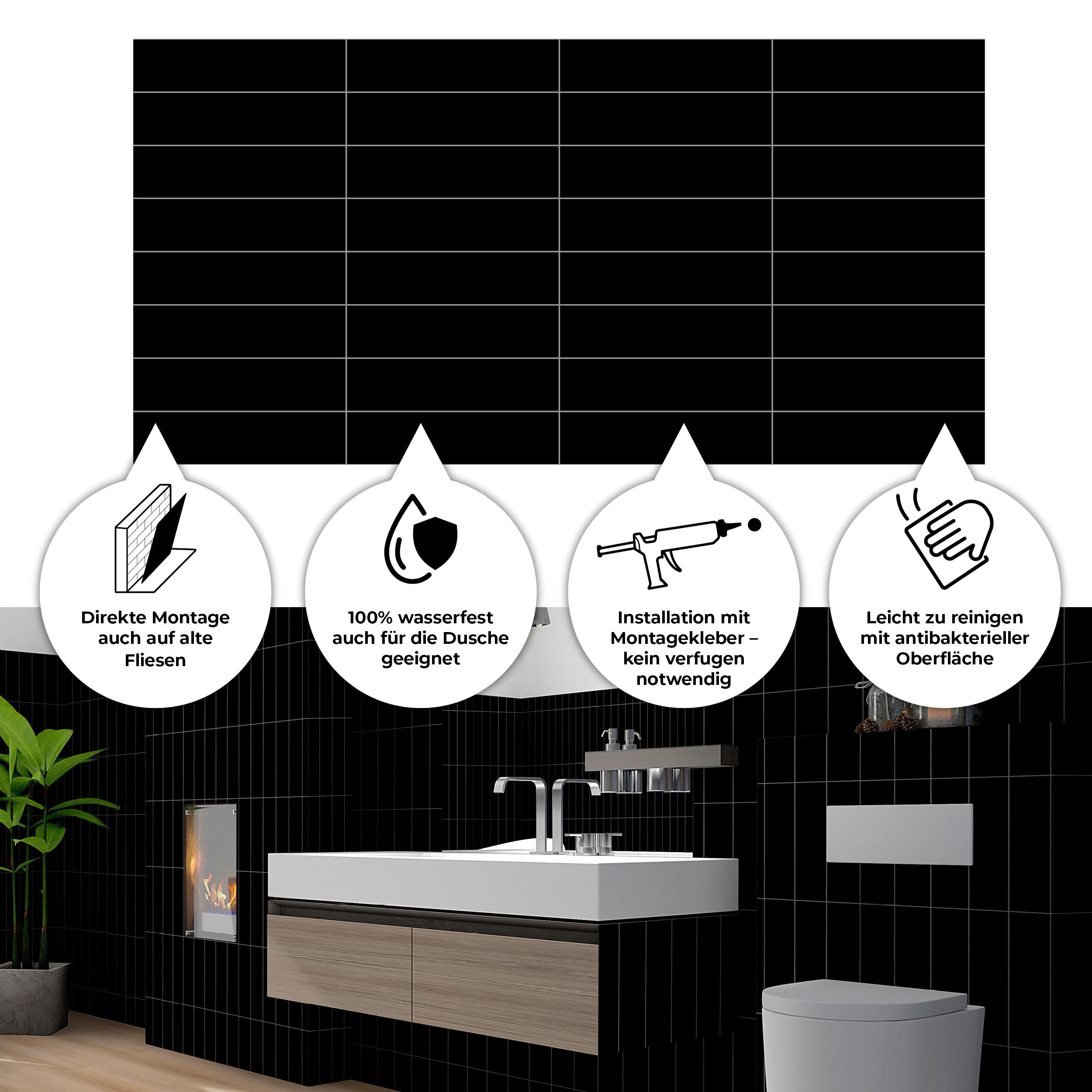 Revet Wandpaneel XL-Wandfliese Kunststoff - wasserfest, robust, alte Fliesen überkleben, BxL: 60x120 cm, 0,72 qm, (Packung mit 2,16 m², 3-tlg., Versandkostenfreie Lieferung) Wandverkleidung im Fliesendesign, wasserfest, pflegeleicht
