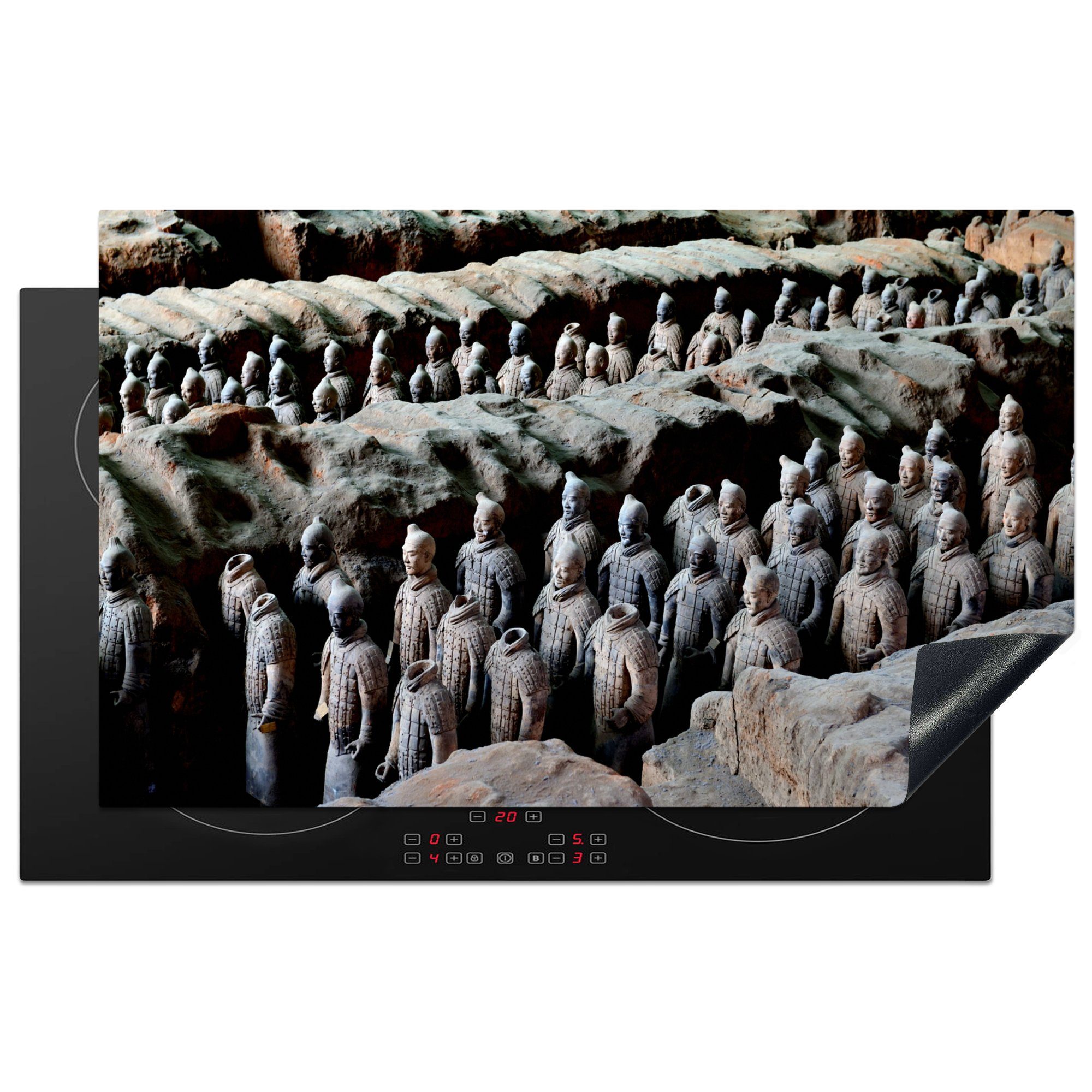 MuchoWow Herdblende-/Abdeckplatte Die asiatische in China, Qin Ceranfeldabdeckung, Huangdi (1 Shi Arbeitsplatte 83x51 von tlg), küche cm, für Vinyl, Terrakotta-Armee