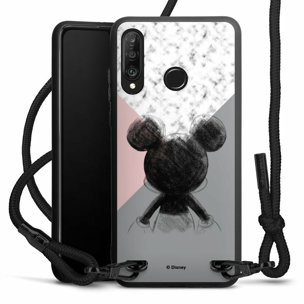 DeinDesign Handyhülle Disney Marmor Mickey Mouse Mickey Mouse Scribble,  Huawei P30 Lite New Edition Premium Handykette Hülle mit Band
