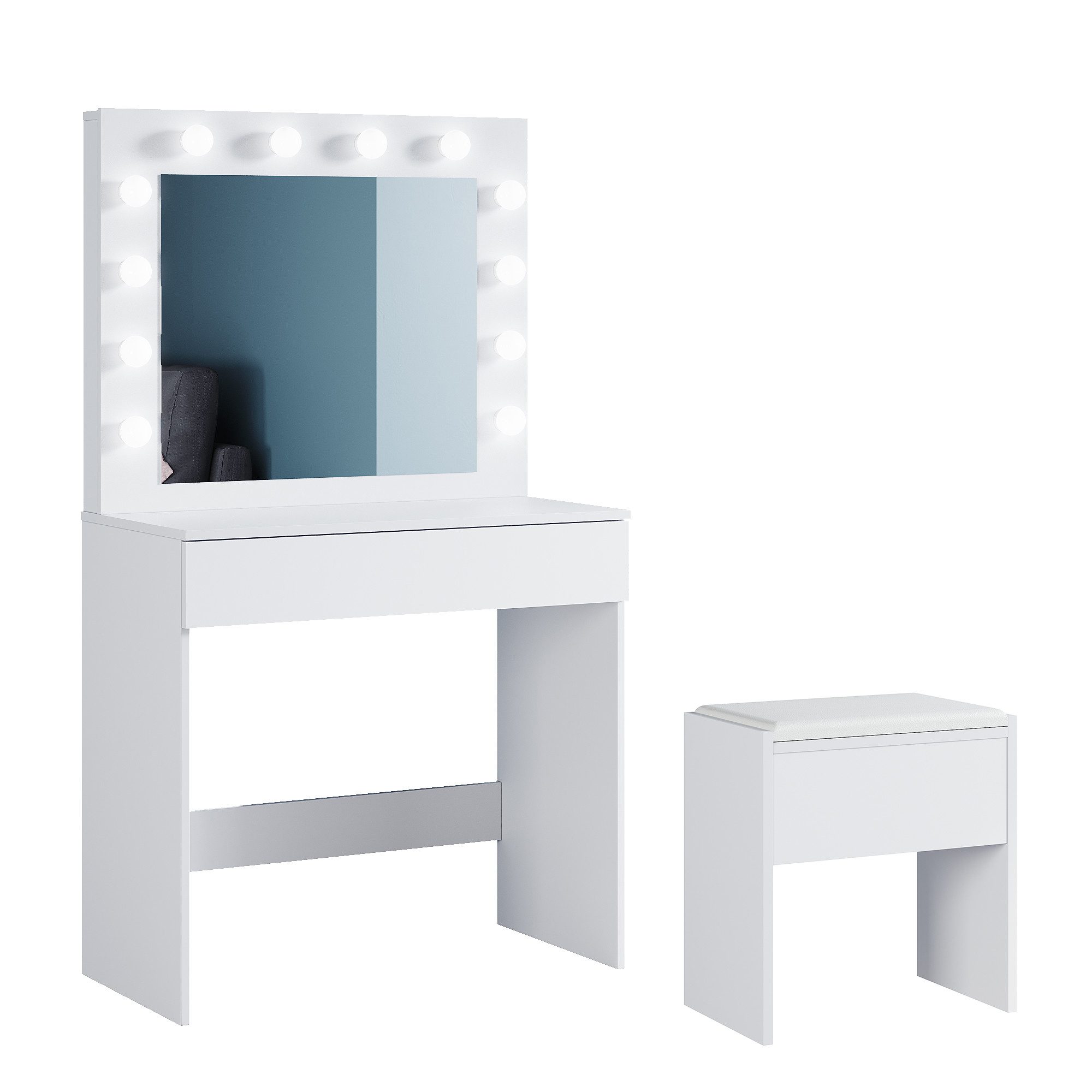 Schminktisch Schminktisch Weiss/Schwarz mit LED-Beleuchtung, 80x40x140cm