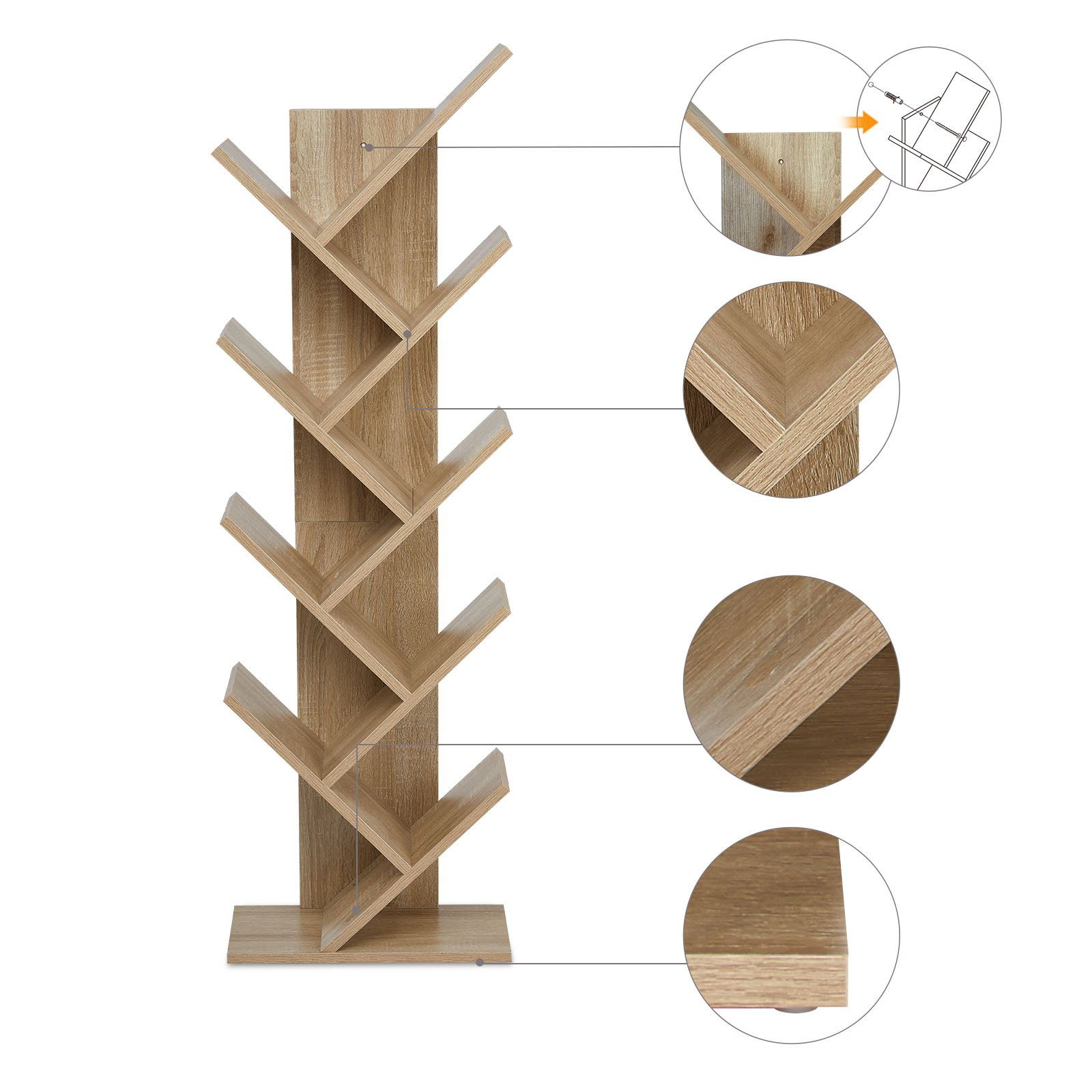 Mondeer Bücherregal in Baumform aus Holz Bücherschrank, Würfelregal exquisites 9 lagiges, einfaches Design und Platzsparen – Bild 5 von 5