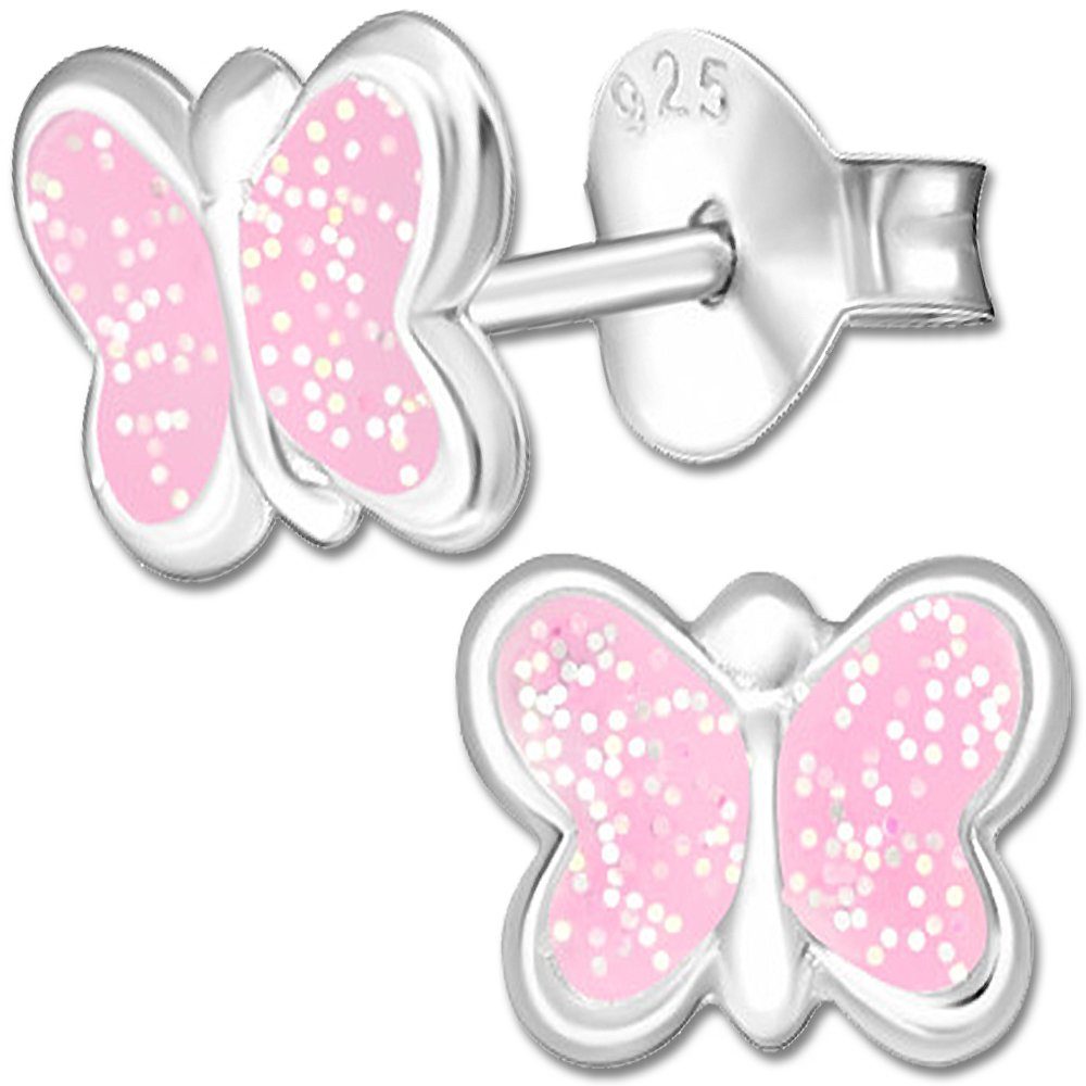 Sterling Set Ohrringe Idee 925 Geschenk Silber Schmetterling Hase Ohrstecker, Mädchen aus 2er Kinder Paar Ohrstecker Limana Glitzer echt