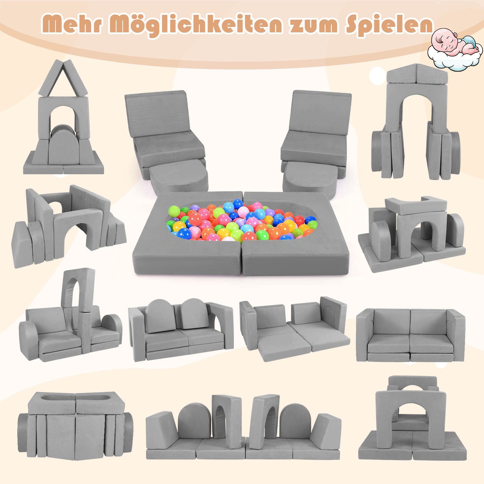 KOMFOTTEU Kindersofa, 8 Teile, Kinderspielsofa mit günstig online kaufen