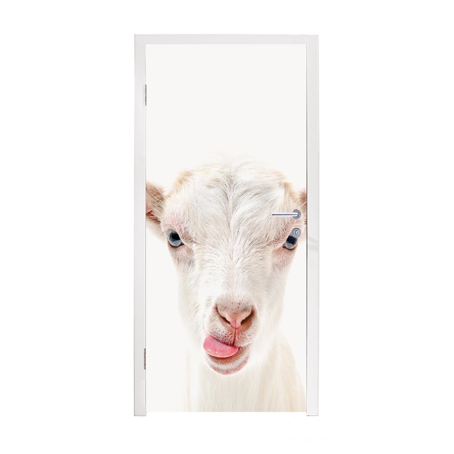 MuchoWow Türtapete Ziege - Porträt - Junge - Mädchen - Kinder - Weiß, Matt, bedruckt, (1 St), Fototapete für Tür, Türaufkleber, 75x205 cm