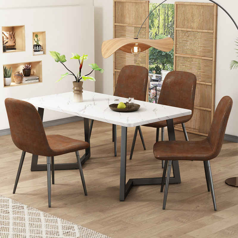 MODFU Essgruppe Esstisch mit 4 Stühlen, (5-tlg), Küchetisch Esszimmerstuhl, Metallbeine