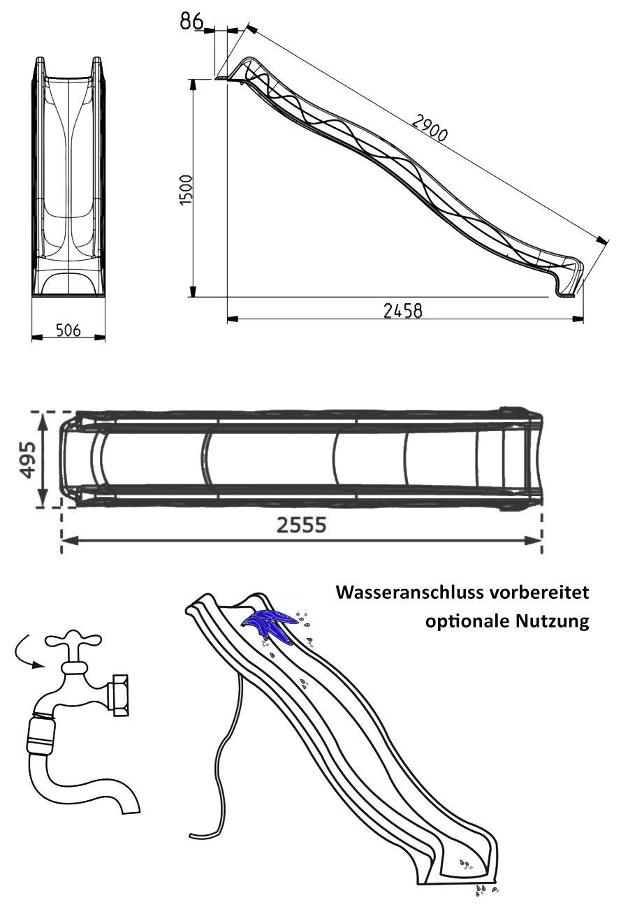 ONDIS24 Wellenrutsche Anbaurutsche Hangrutsche mit Wasseranschluss, UV-und witterungsbeständig – Bild 4 von 5