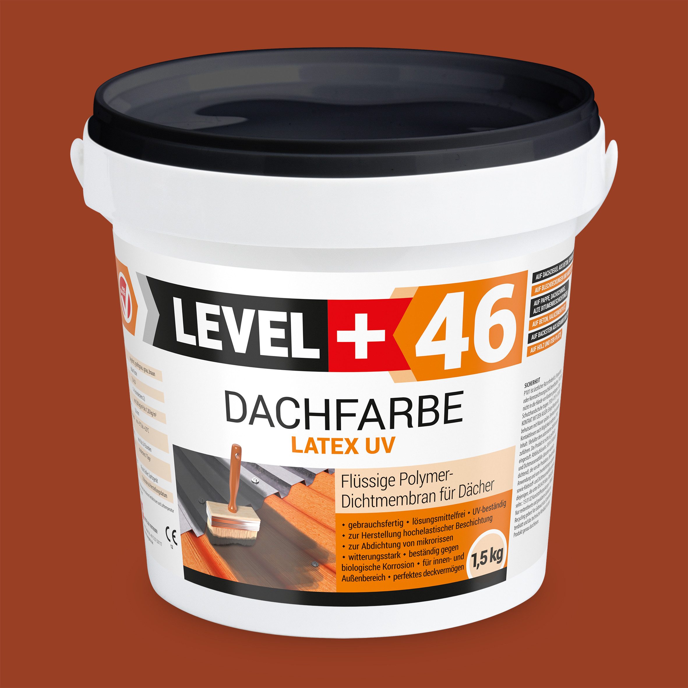 Level+ Dachfarbe Dachfarbe Sockelfarbe elastische L+46 ZIEGELROT - 1,5KG + Farbroller