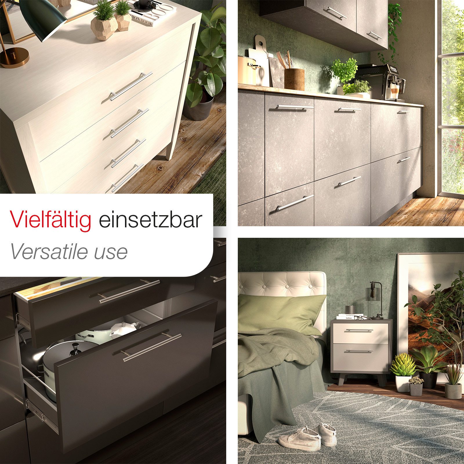 SO-TECH® Möbelgriff Stangengriff G17 echt Edelstahlrohr Ø 12 mm inkl. Schrauben (10-St), Edelstahl gebürstet, Bohrlochabstand 64 mm, Schubladengriff – Bild 4 von 5