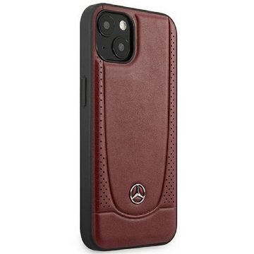 Mercedes Handyhülle Case iPhone 15 Echtleder weinrot Stern Logo 6,1 Zoll, Kantenschutz