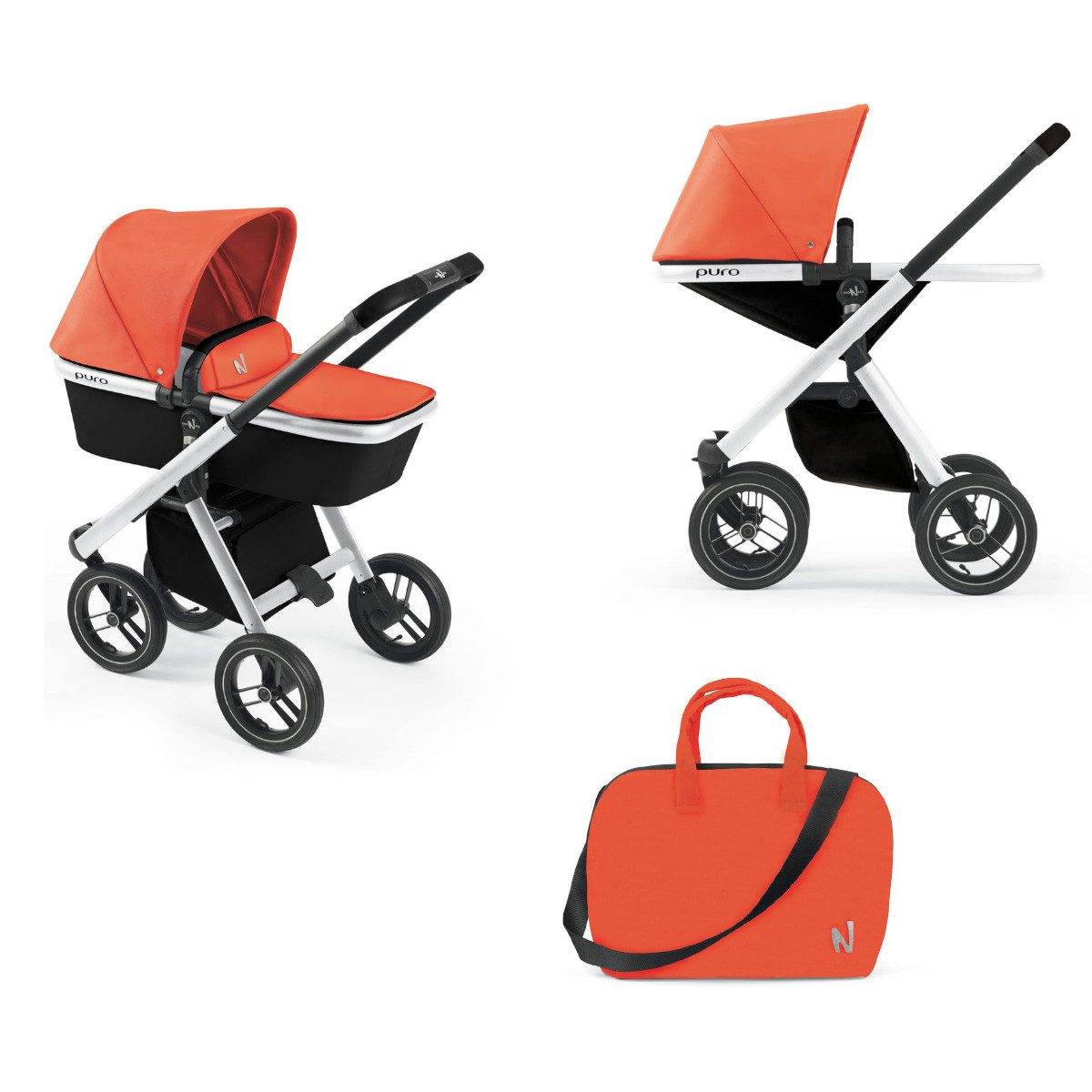 CAM Kombi-Kinderwagen Puro Urban Kombi-Kinderwagen 2 in1 inkl. Regenschutz und Wickeltasche