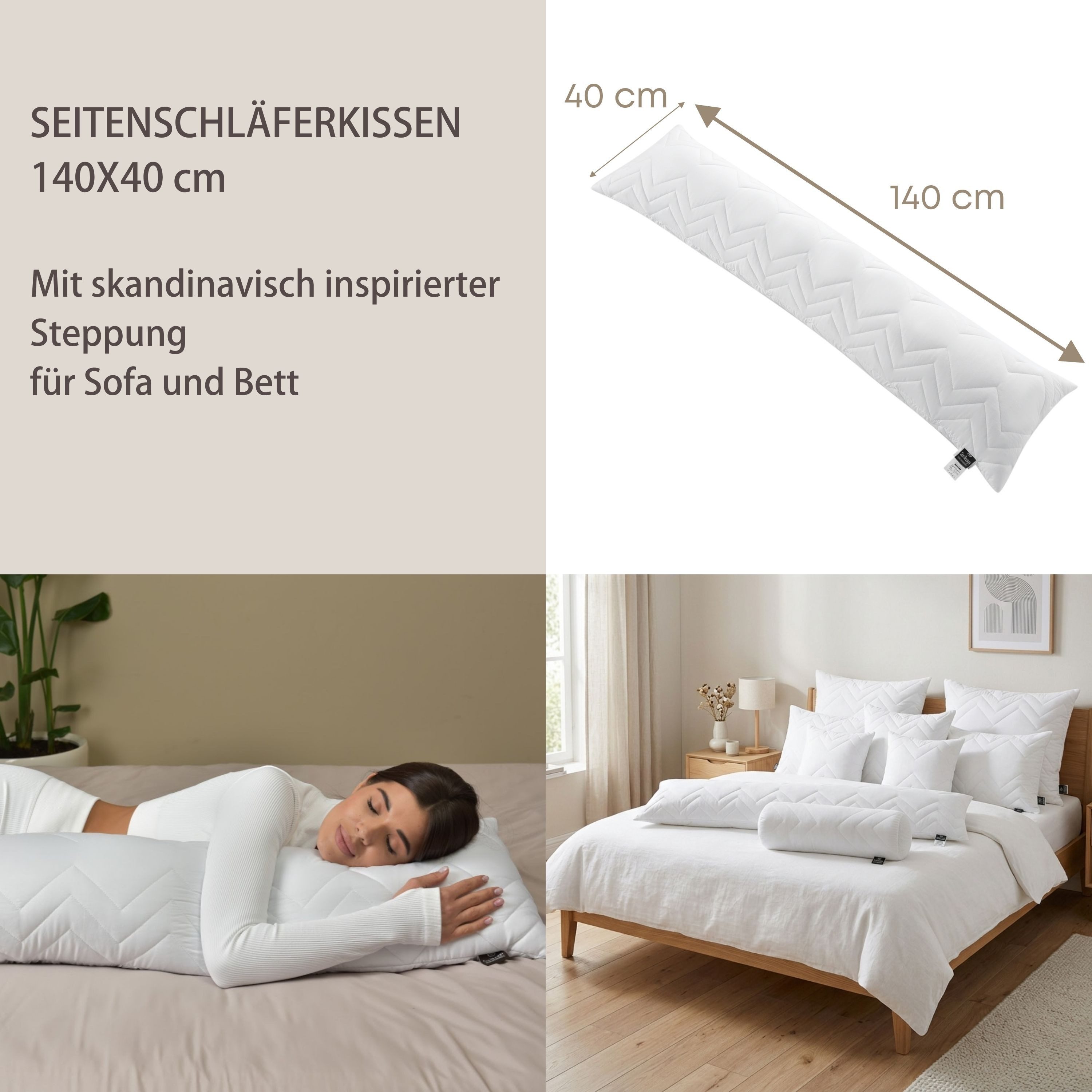 SEI Design Microfaserkissen Seitenschläferkissen Kissen Classic 140x40cm, Füllung: 100% Mikrofaser, Bezug: 100% Polyester, Seitenschläfer, Rückenschläfer, Bauch – Bild 4 von 5
