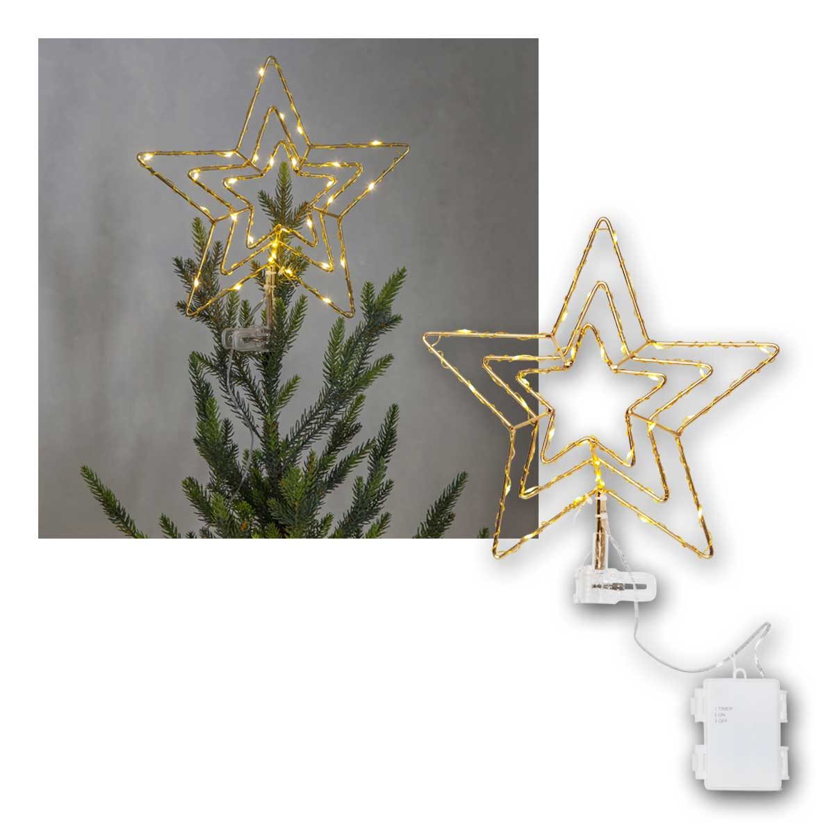 STAR TRADING LED Dekoobjekt Baumspitze TOPSY 3er Stern gold, 30 LEDs ww, IP44, warmweiß