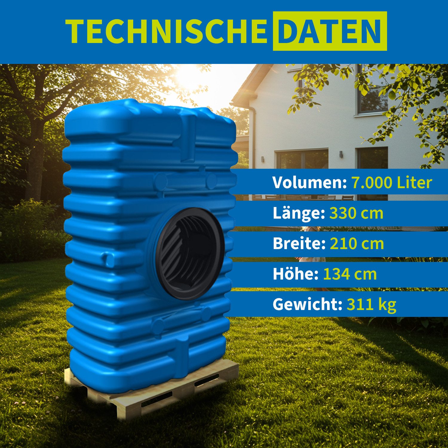 4rain Wasserreservoir FLAT XL Flachtank 7000 Liter inkl. Schachtverlängerung, 7000 l