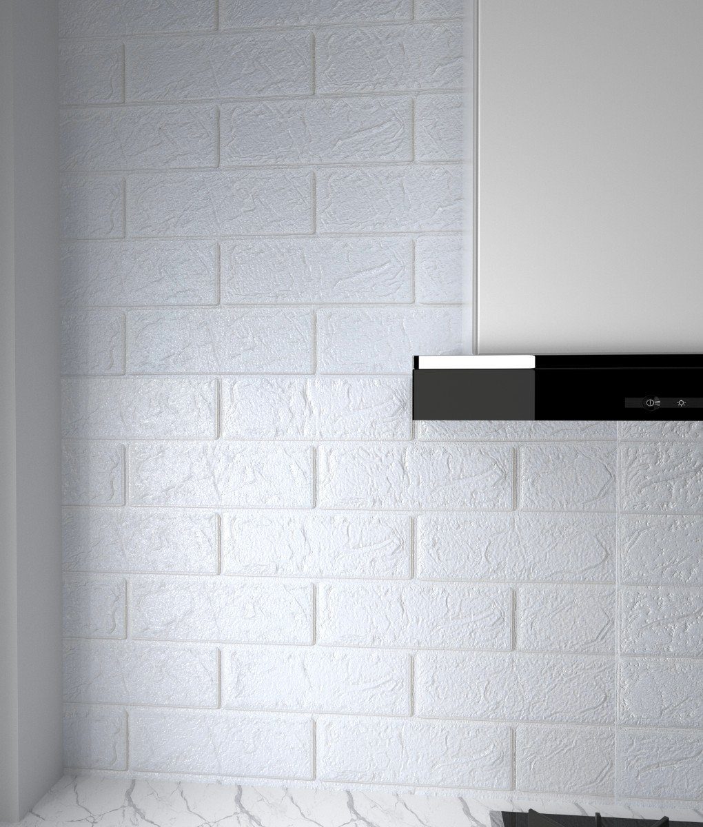 HOOZ Wandpaneel 10x Wandpaneele 3D-Ziegelsteinoptik 77x70x0,5 cm selbstklebend - weiß, BxL: 77x70 cm, (10-tlg)