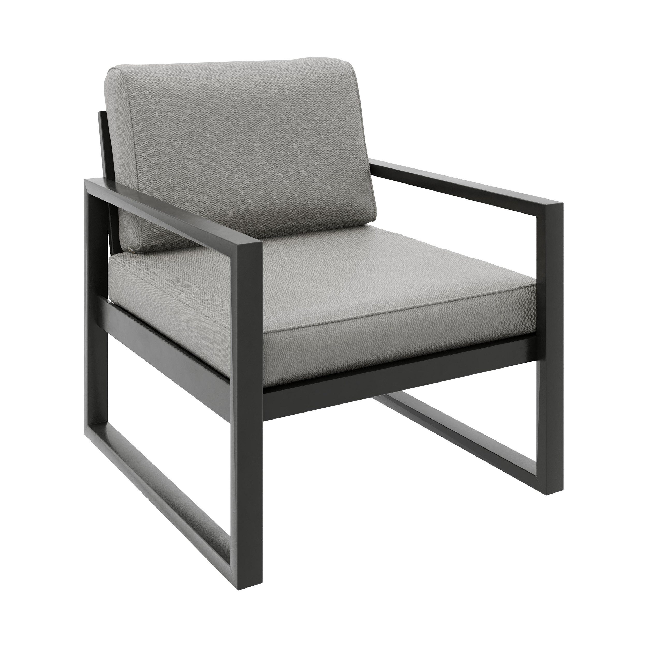 Beautysofa Gartensessel STELLA – wasserabweisender Stoff (Sitzkissen mit Klettbefestigung, pulverbeschichtetes Metallgestell), in 3 trendigen Farben: Beige, Hellgrau und Dunkelgrau