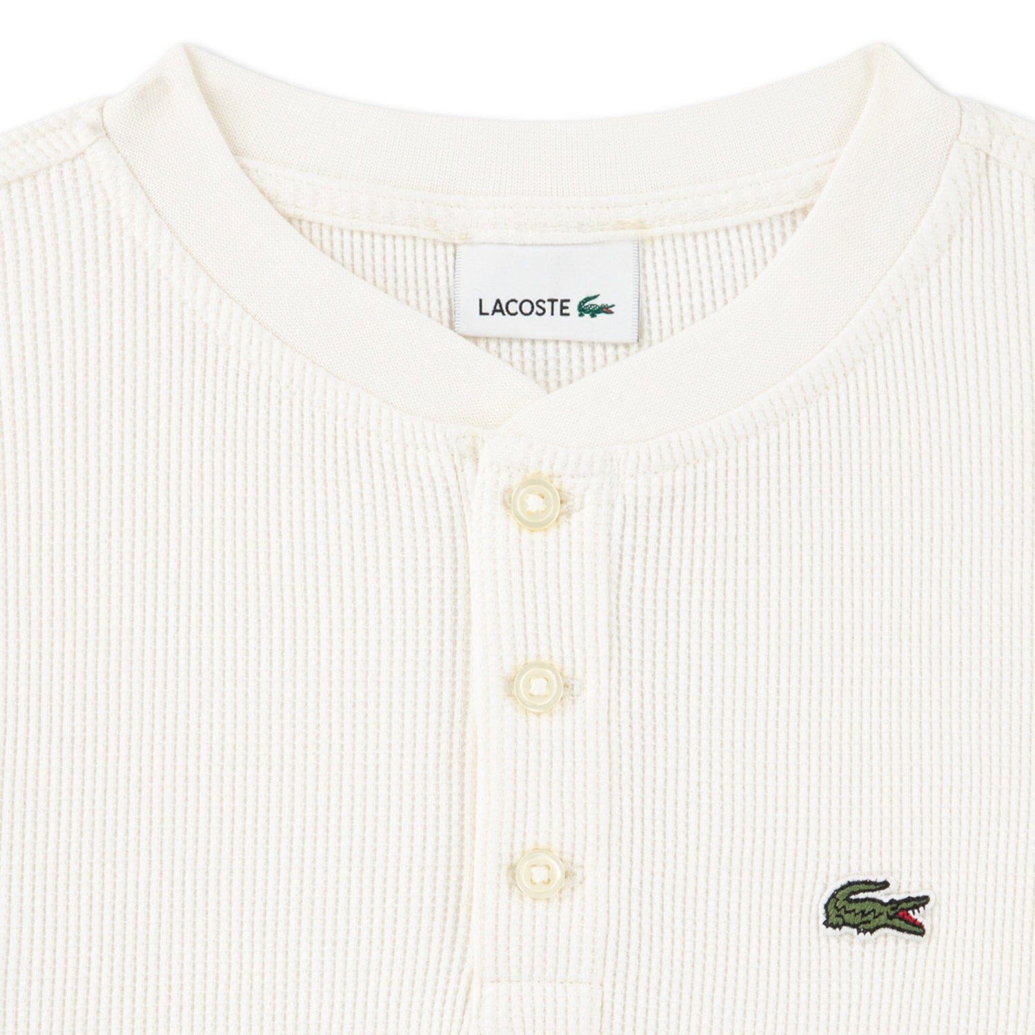 Lacoste Langarmshirt Lacoste Kinder Henley Langarmshirt FARINE creme Waffelstruktur 100% Ba – Bild 2 von 3