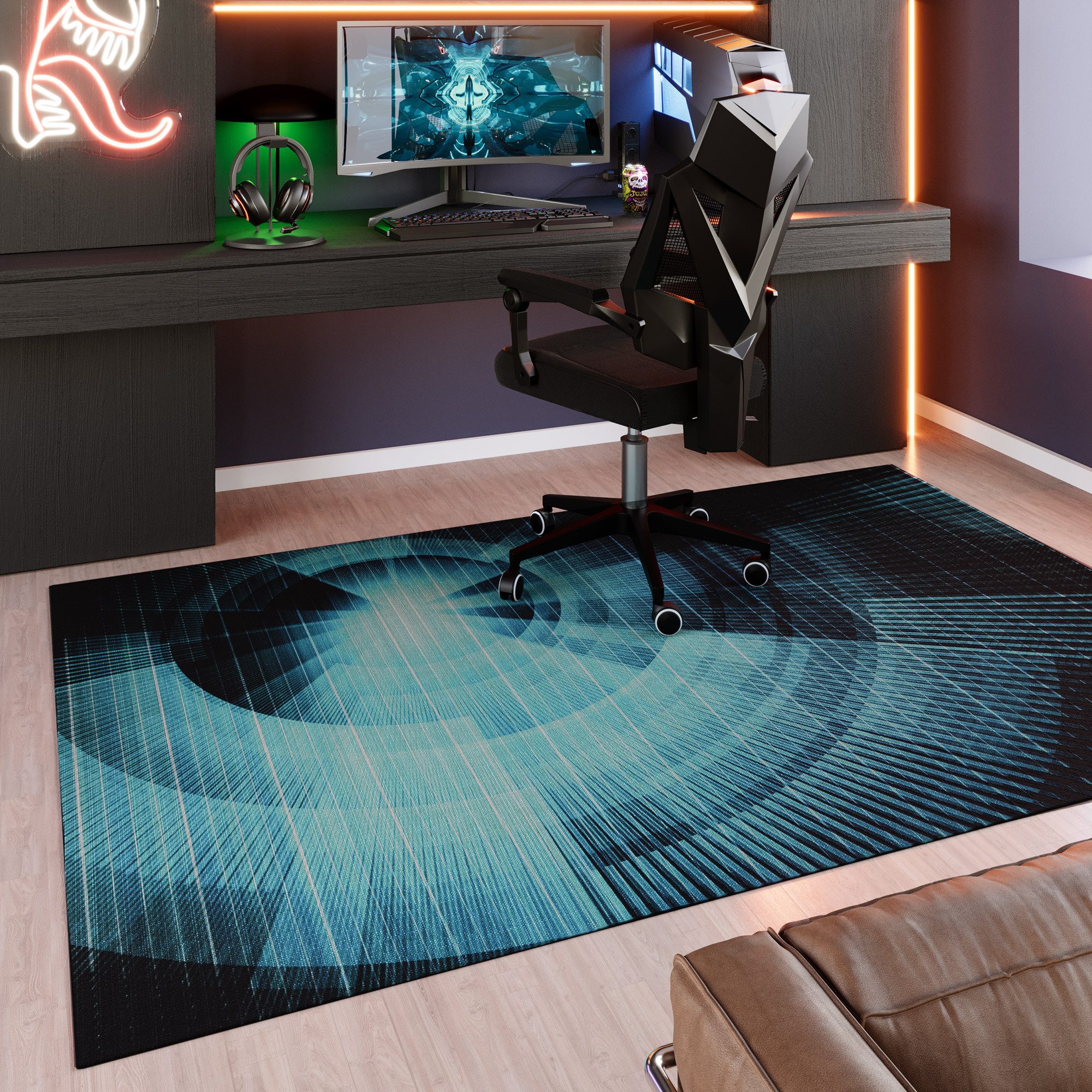 Wecon home Teppich Cyber Swirl, rechteckig, Höhe: 5 mm, Gamer Teppich, gewebt, Cyberpunk, robust, Gaming Room, rutschfest