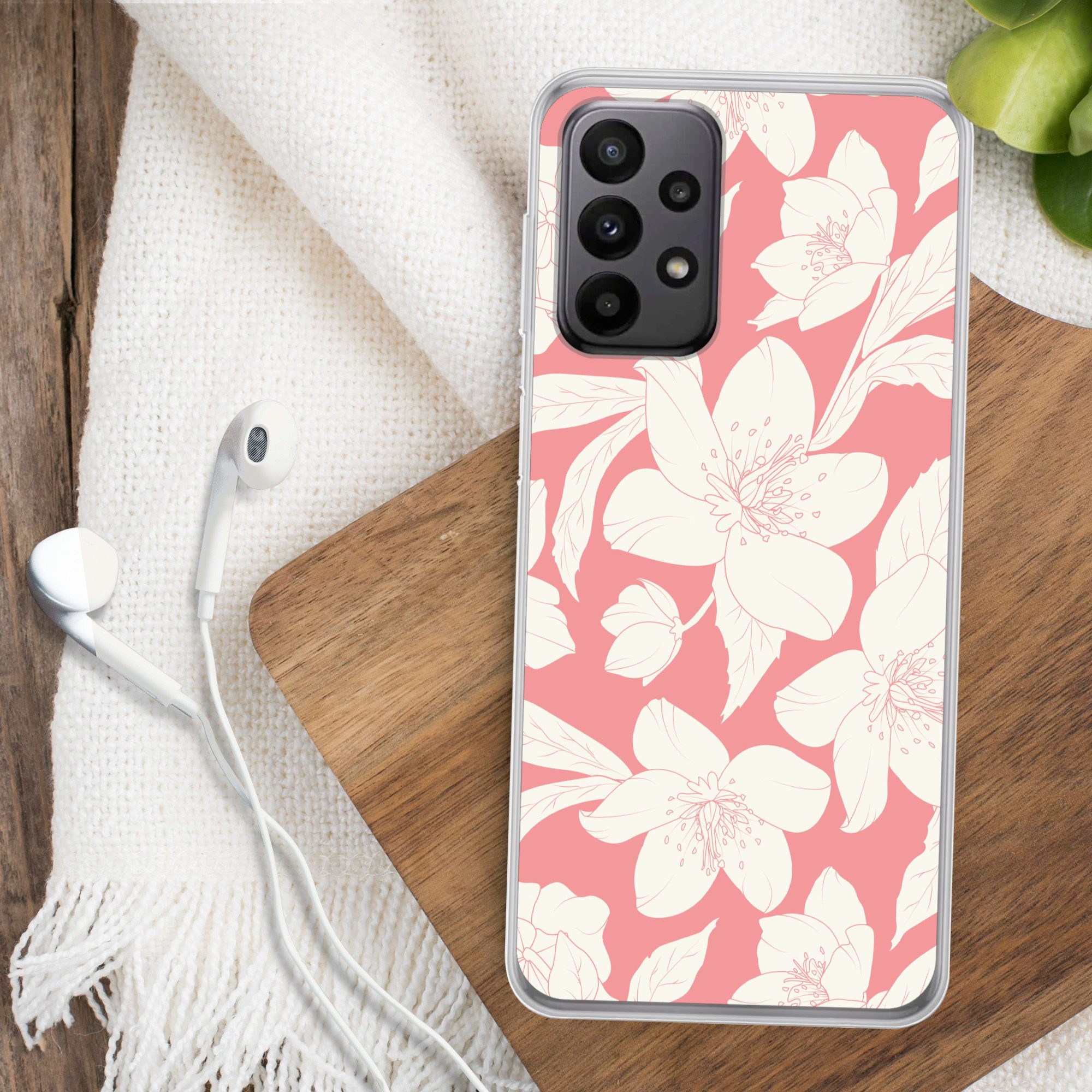 MuchoWow Handyhülle für Samsung Galaxy A23 5G Blumen - Muster - Rosa - Weiß, Smartphone-Bumper, Print, Handy Schutzhülle Dünn