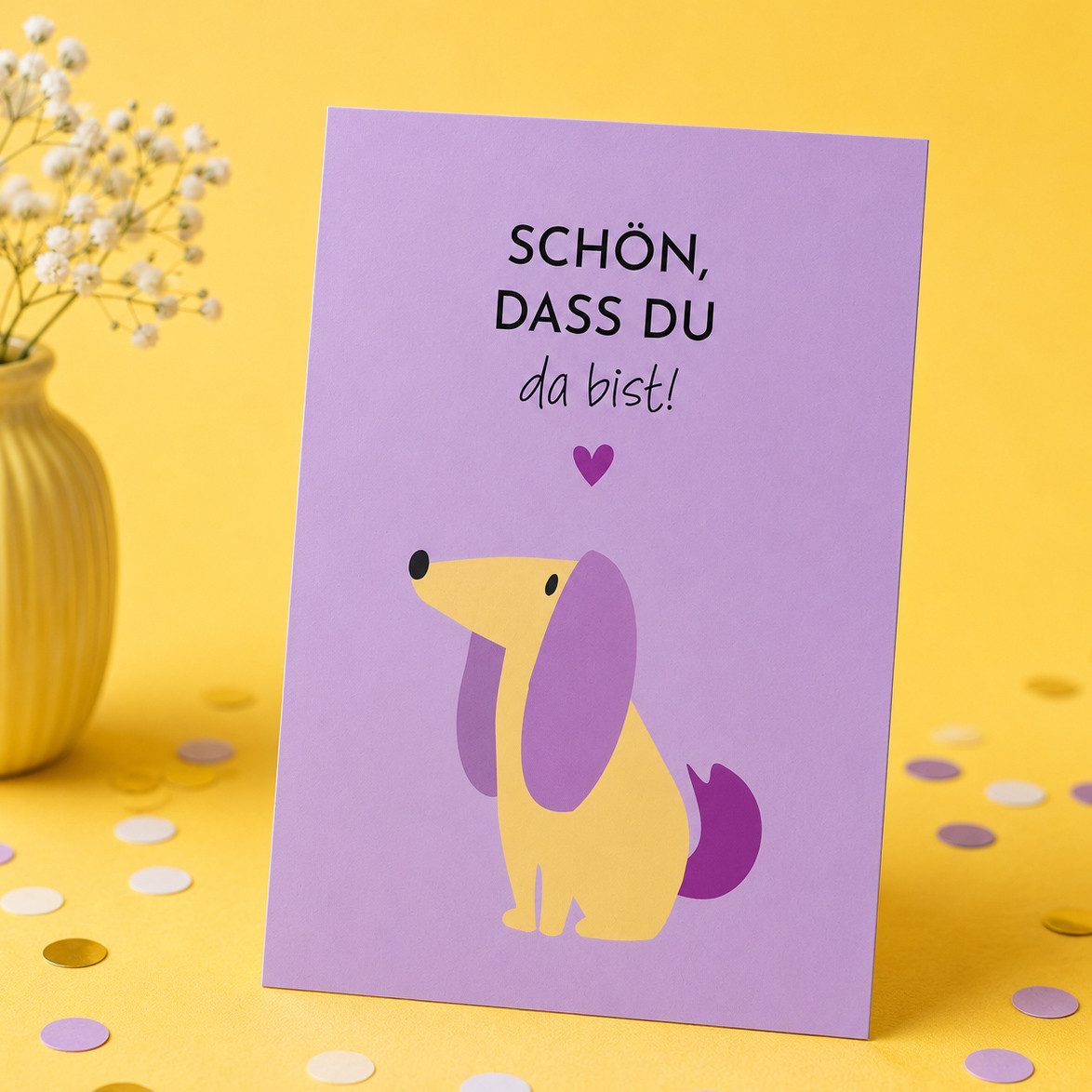 Bow & Hummingbird Grußkarten Postkarte Freundschaft „Schön, dass du da bist“ Geschenk für Freundin, Postkarte Hund aus Recyclingpapier