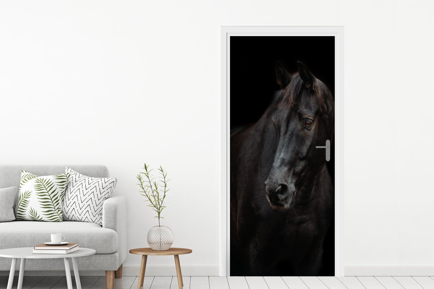 MuchoWow Türtapete Pferd - Leicht Schwarz, bedruckt, Fototapete Tür, für Matt, 75x205 cm Türaufkleber, - St), (1