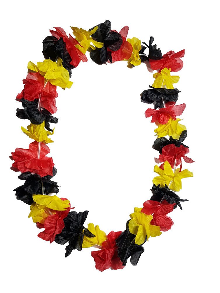 Karneval-Klamotten Kostüm Flagge Hawaiikette mit Fächer schwarz rot gold, Deutschland Fußball EM 2024 Fan Artikel Set Europameisterschaft