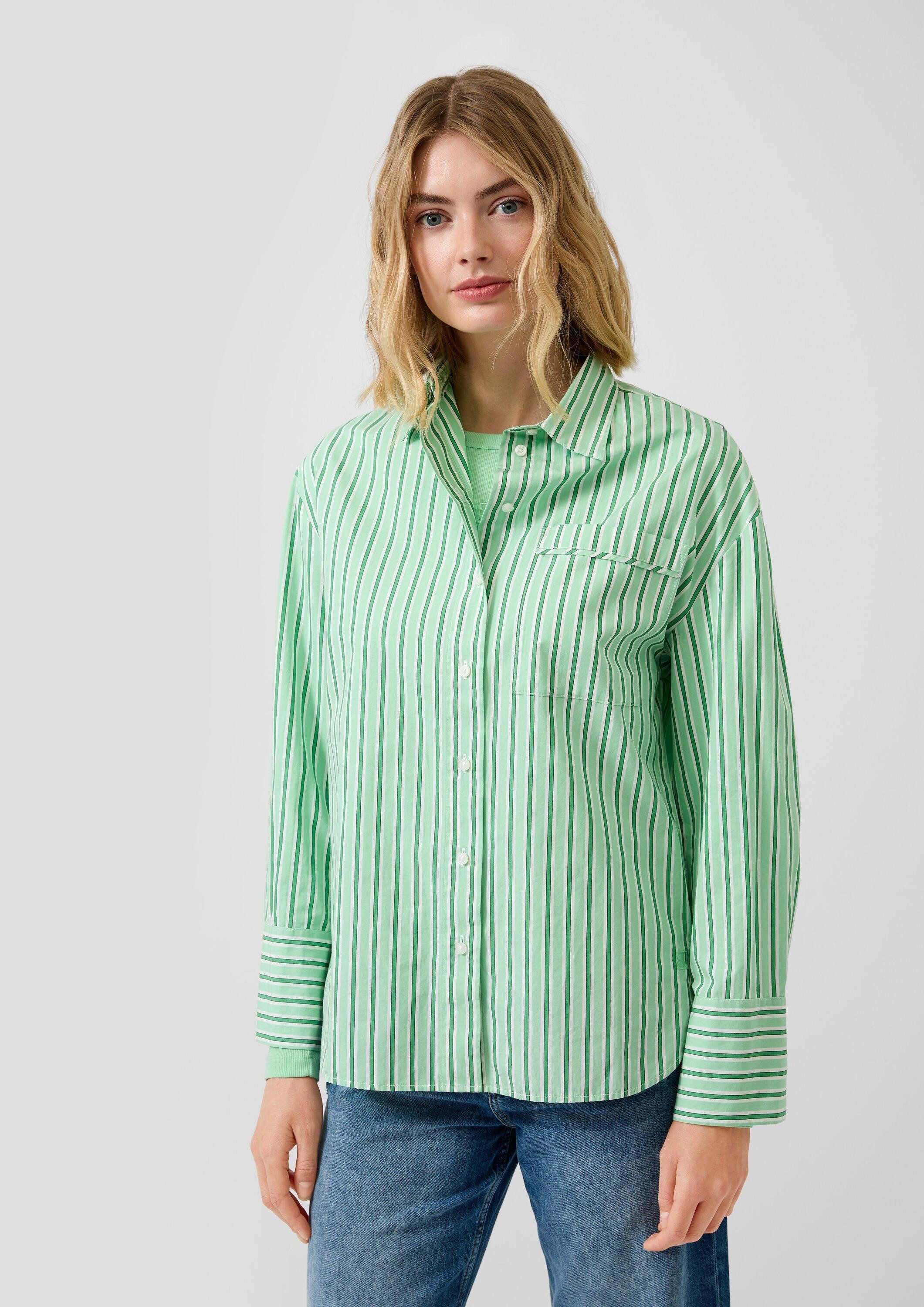 s.Oliver Langarmbluse Bluse Gestreifte Popeline-Bluse im Relaxed Fit mit He günstig online kaufen