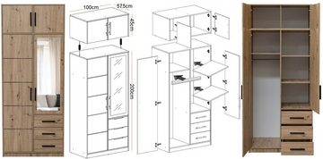 Marmex Möbel Garderobenschrank KOS D2N zweitürig mit Spiegel und Schubladen viel Stauraum
