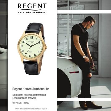 Regent Quarzuhr Regent Herren Uhr 1103483 Leder Quarz, Herren Armbanduhr rund, mittel (ca. 39mm), Lederarmband
